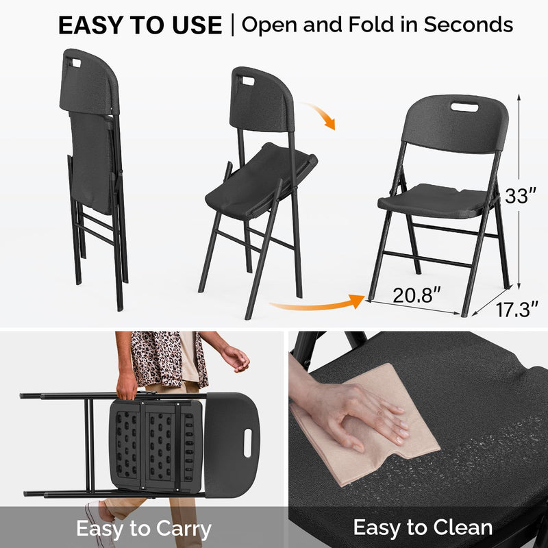 Portable HDPE Plastic Folding Chair with Steel Frame Black