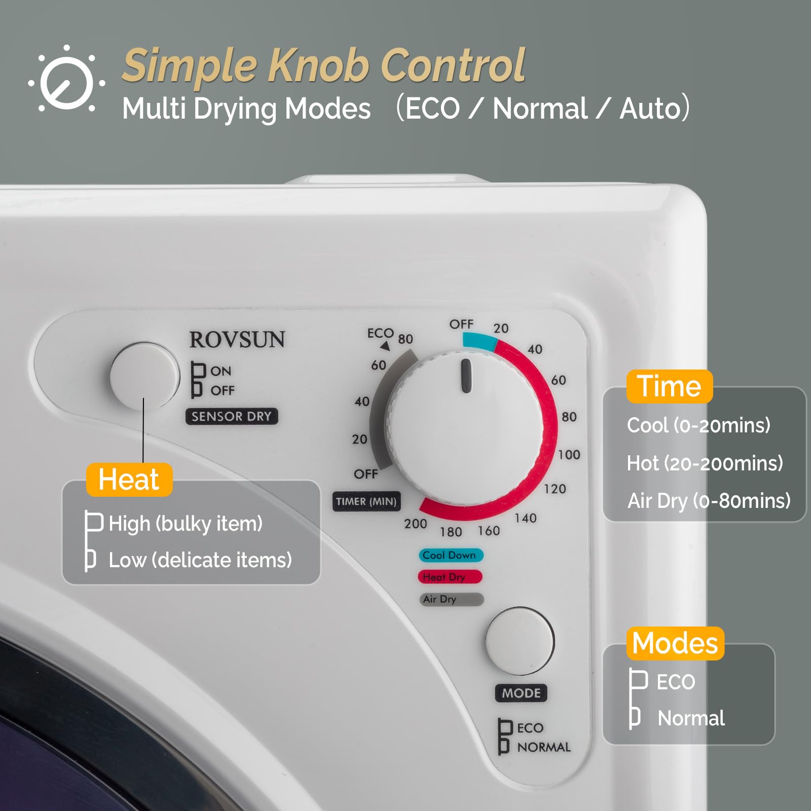 ROVSUN 9 LBS 1300W 110V Tumble Dryer Machine with Classic Knob Control