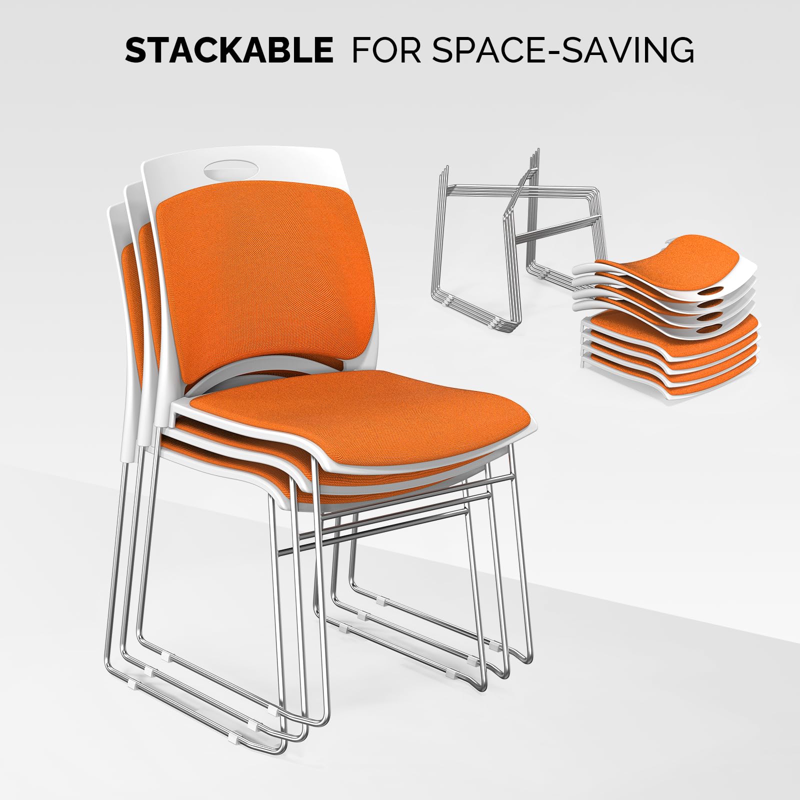 Office Stackable Chairs Set with Metal Sled Base Orange