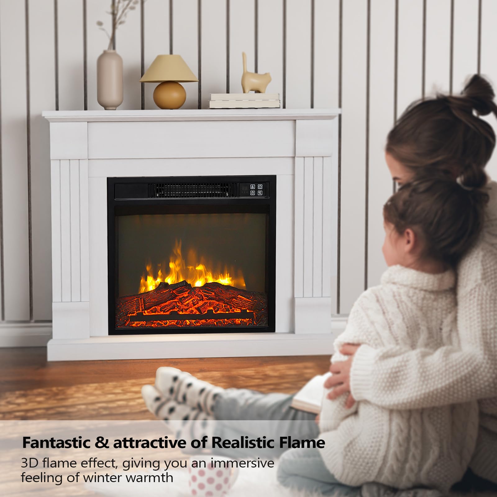 ROVSUN 32'' W 1400W 120V Electric Fireplace with Mantel & Remote