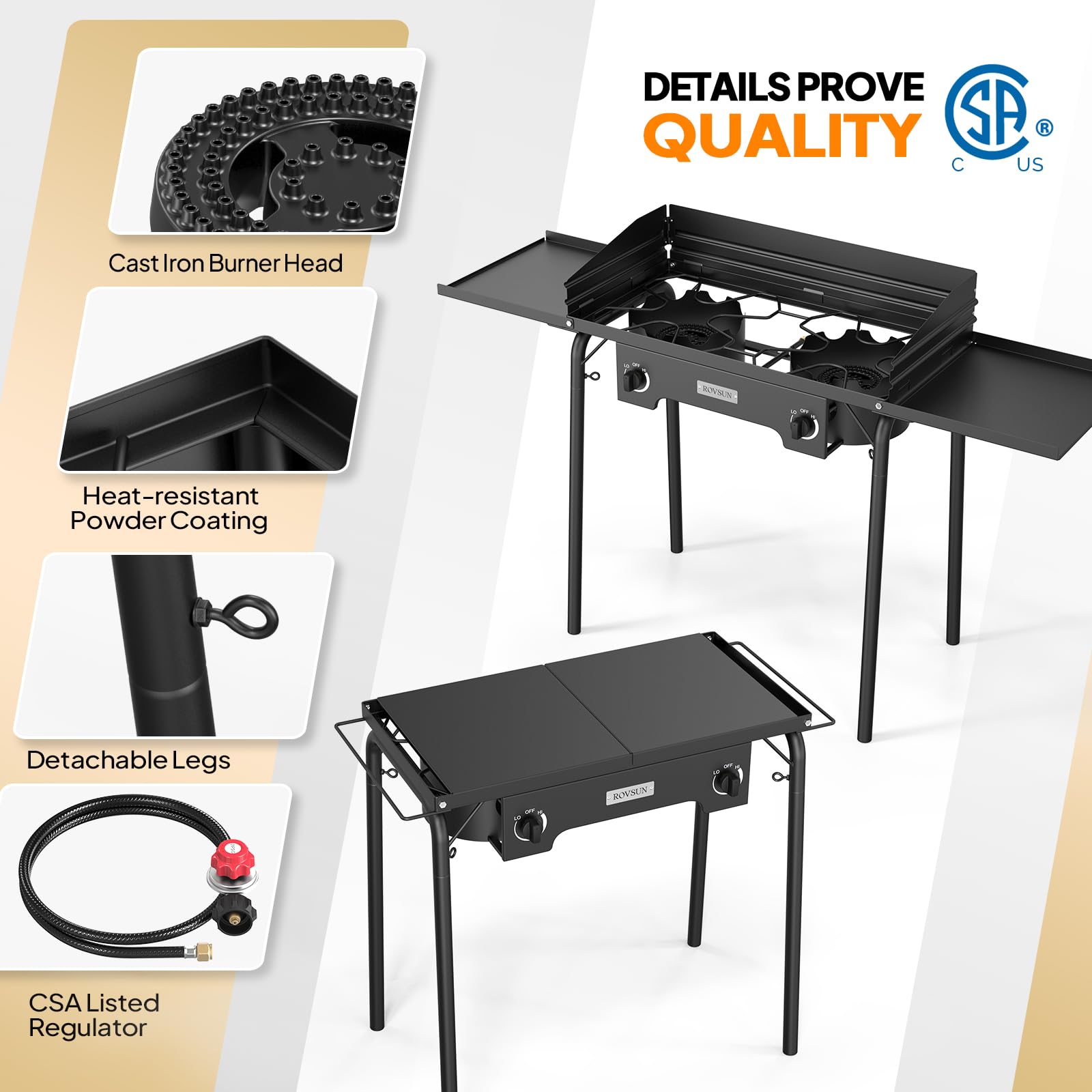 ROVSUN 2 Burner 150,000 BTU Outdoor Gas Propane Stove with Windpanel & Side Shelves & Carrying Bag