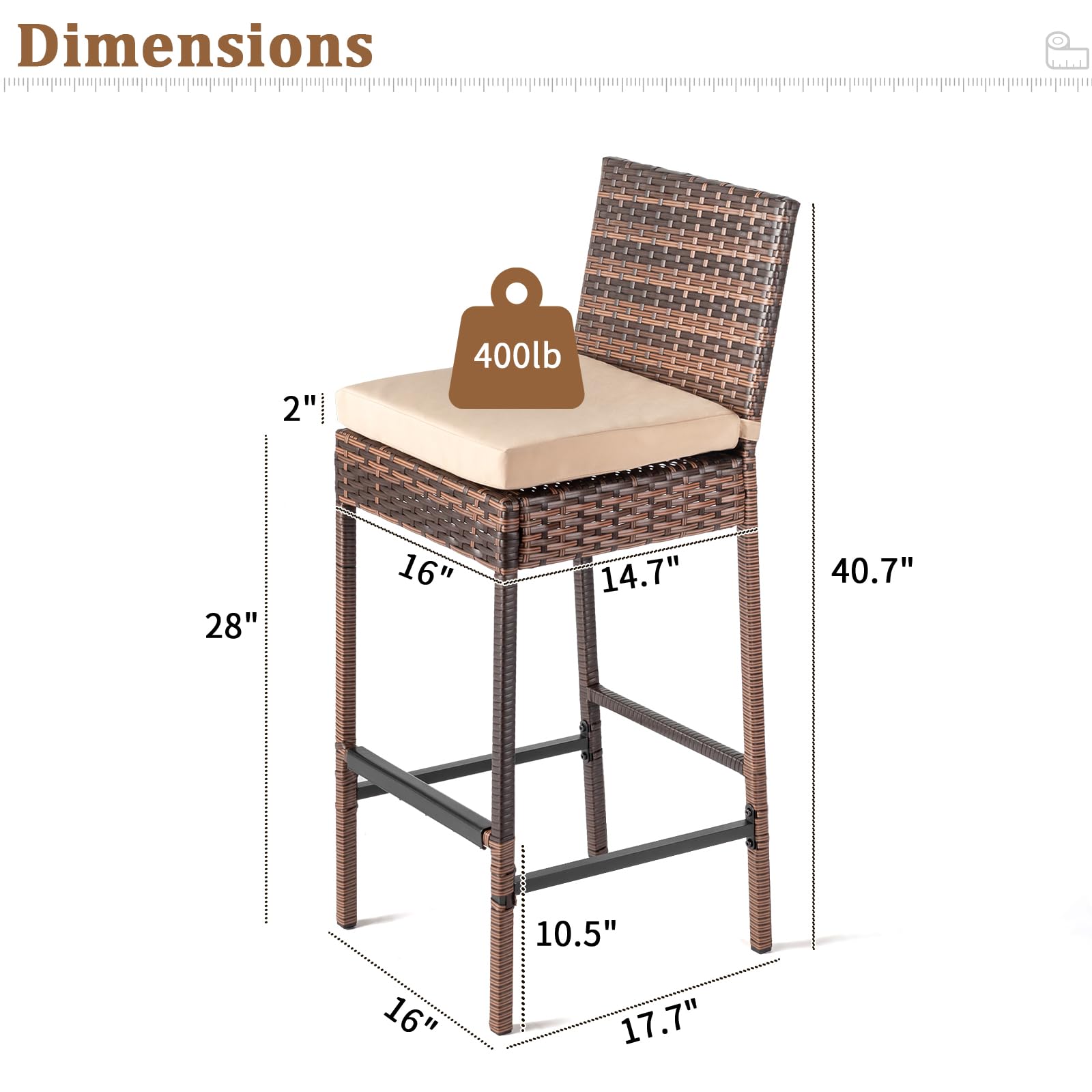 Outdoor Wicker Bar Stools Set with Cushions