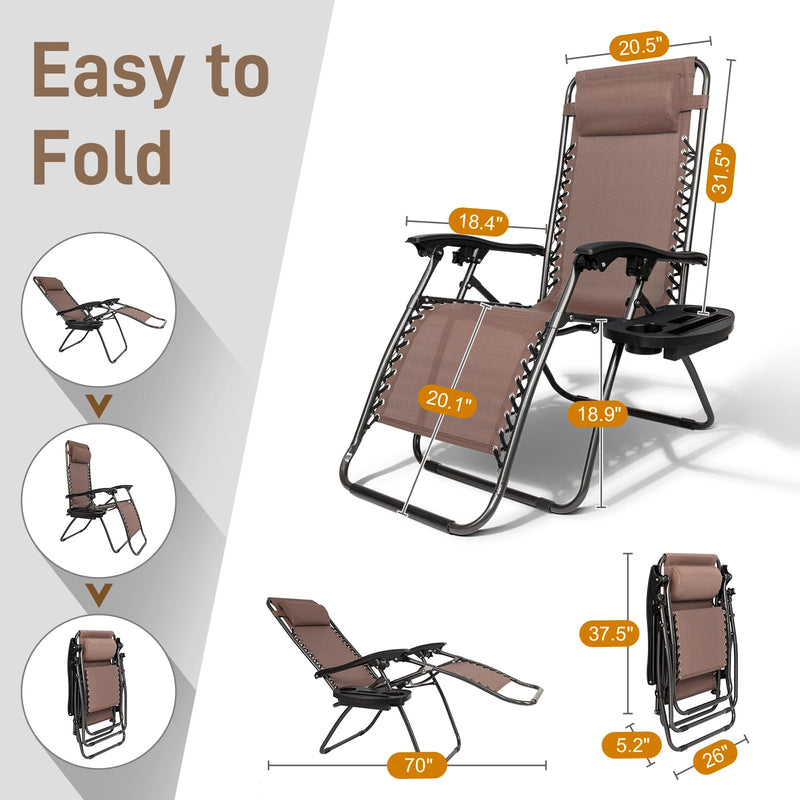 Outdoor Folding Zero Gravity Lounge Chair Brown
