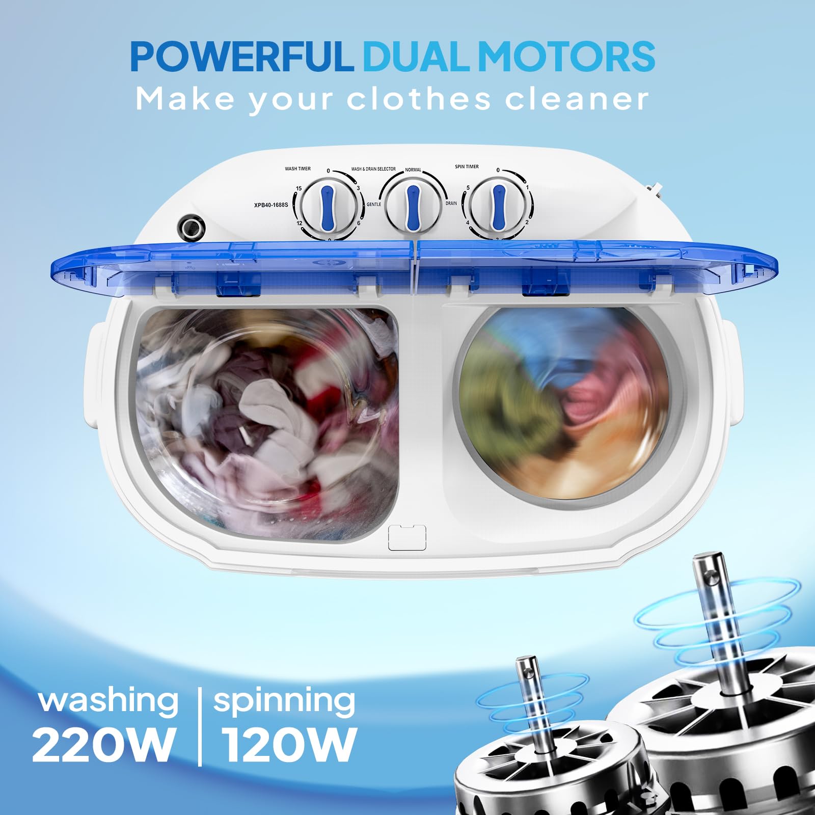 ROVSUN 11LBS 340W 110 Portable Twin Tub Washing Machine with Spin Dryer