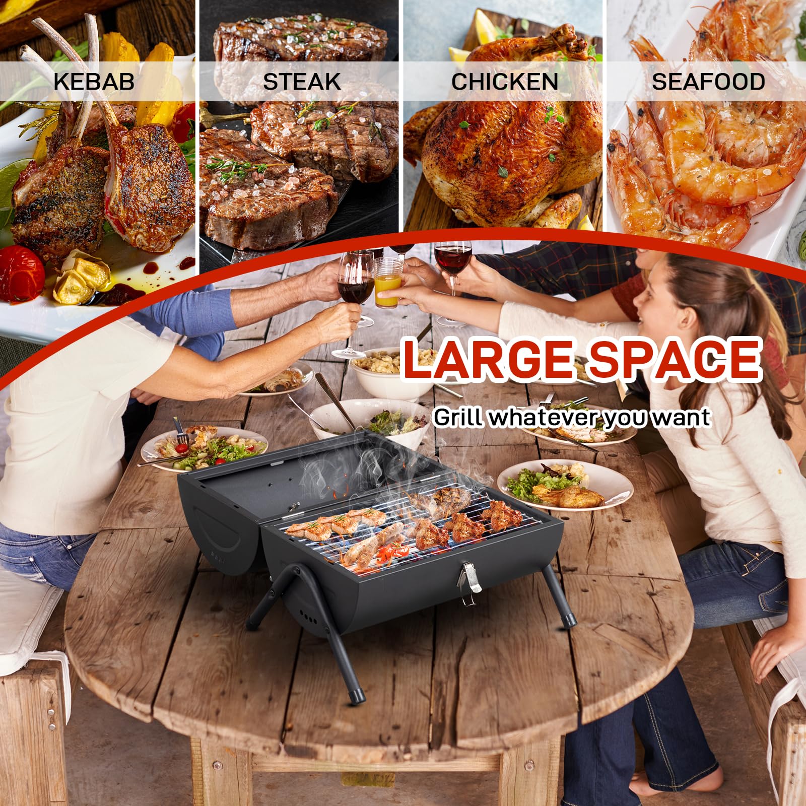 ROVSUN 12" x 15 " Portable Charcoal Grill Tabletop Barbecue Smoker