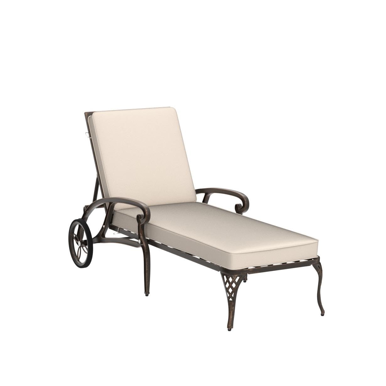 Cast Aluminum Outdoor Chaise Lounge Chair with Cushion Bronze