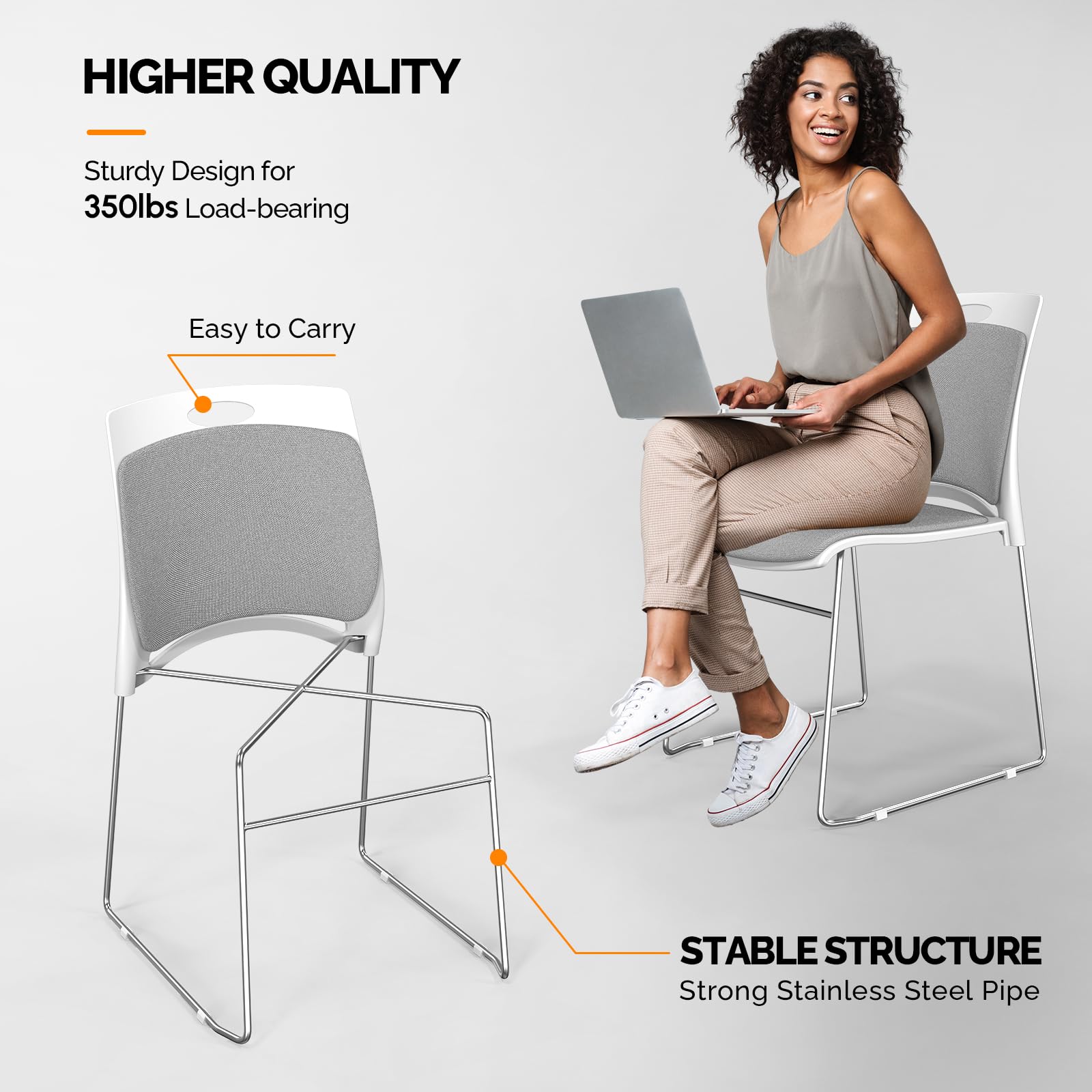 Office Stackable Chairs Set with Metal Sled Base Grey