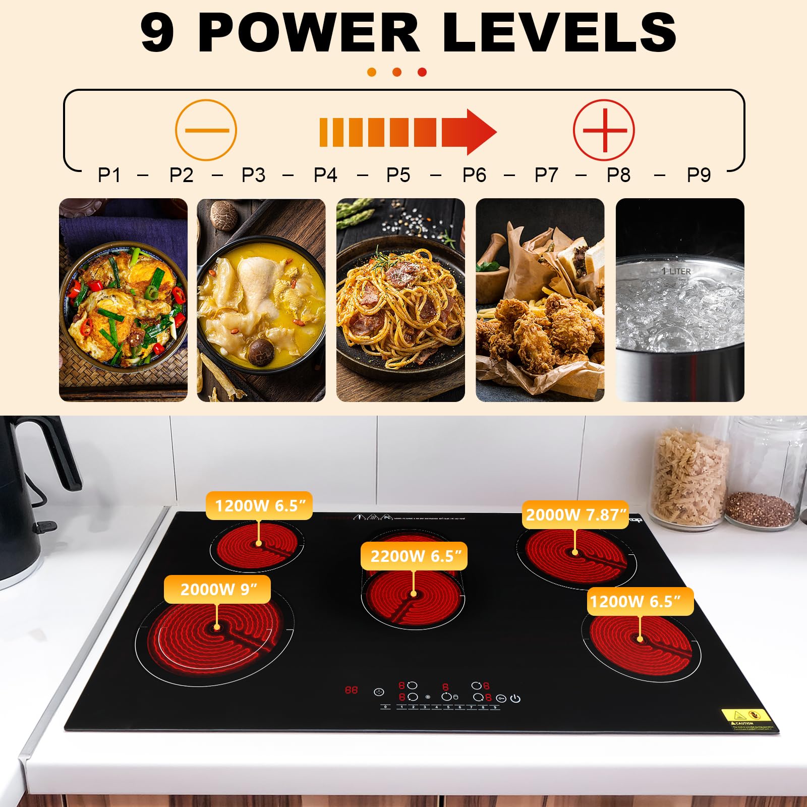 35 inch 5 Burners 8600W 220V Electric Ceramic Cooktop