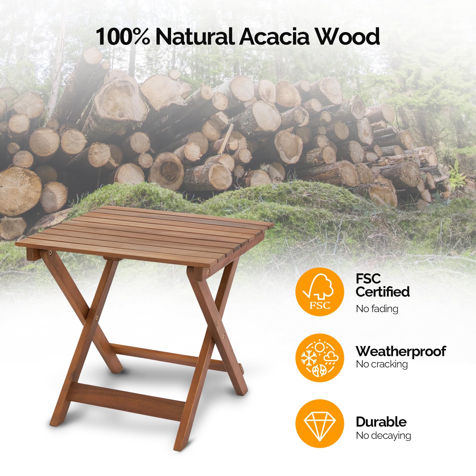 18 Inch Square FSC Acacia Wooden Folding Table