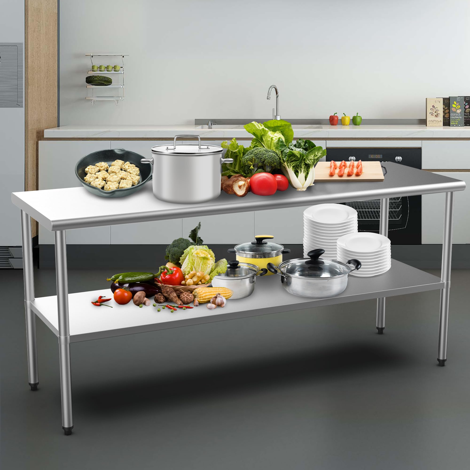 ROVSUN 24" x 72" Stainless Steel Table with Undershelf