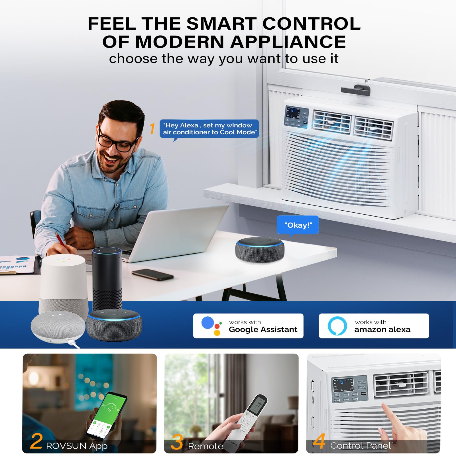 ROVSUN 8000 BTU 115V Window Air Conditioner with Heat & Wifi Remote App Control & Install Kit