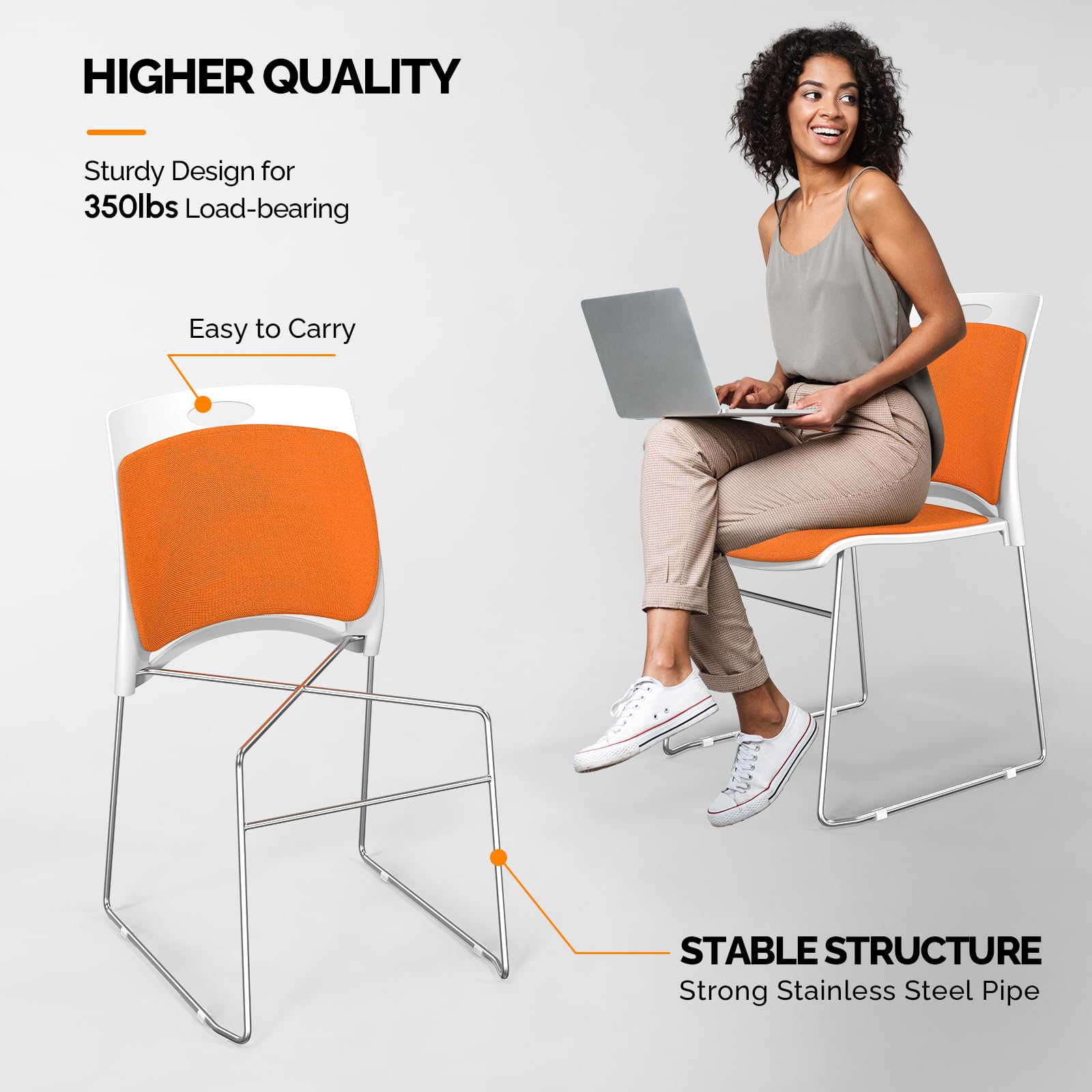 Office Stackable Chairs Set with Metal Sled Base Orange