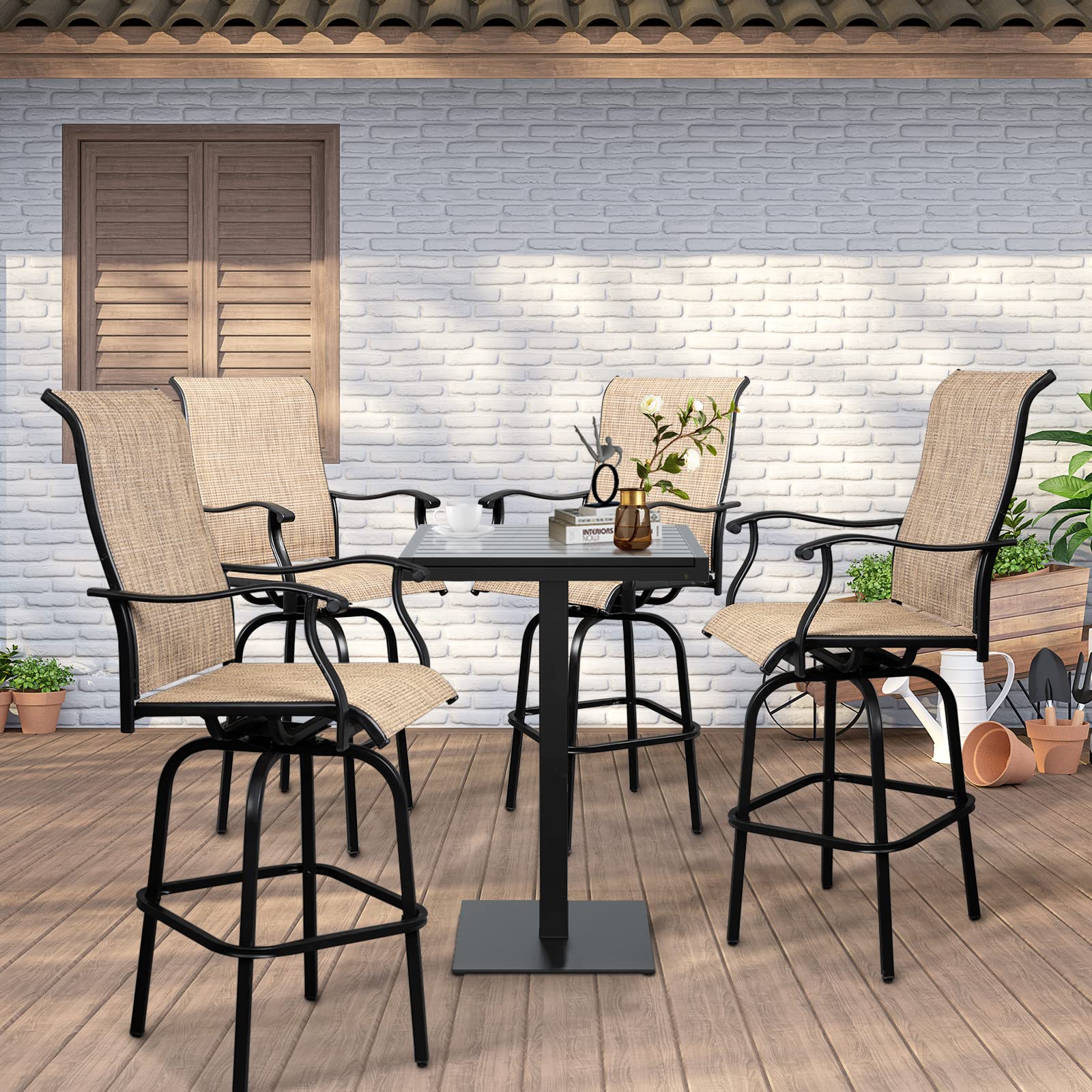 2 Pieces Outdoor Swivel Bar Stool Set Black