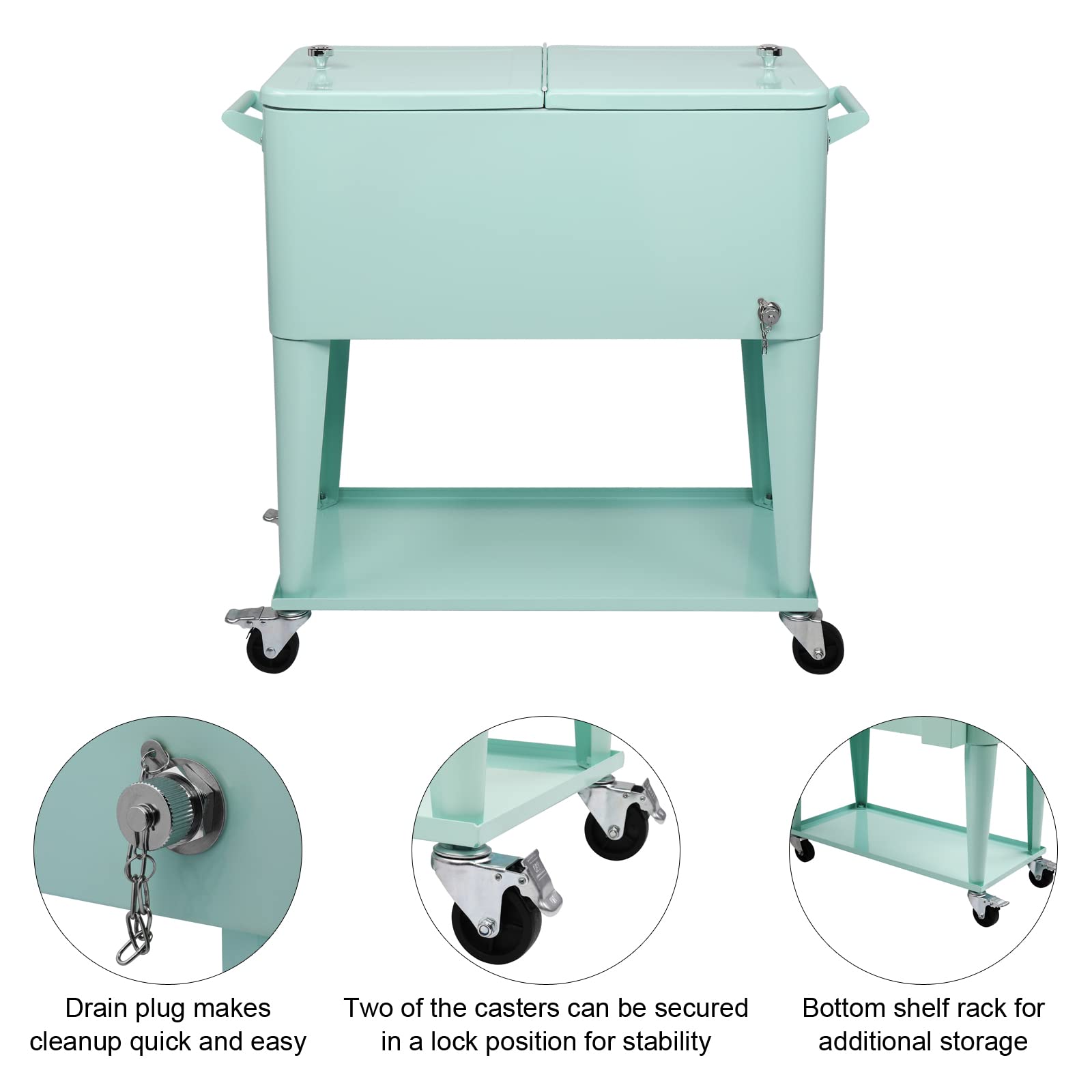 80 Quart Portable Outdoor Patio Rooling Cooler Cart Green