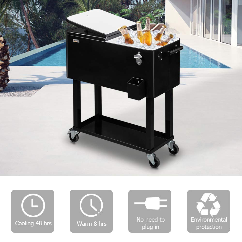 80 Quart Portable Outdoor Patio Rooling Cooler Cart Black