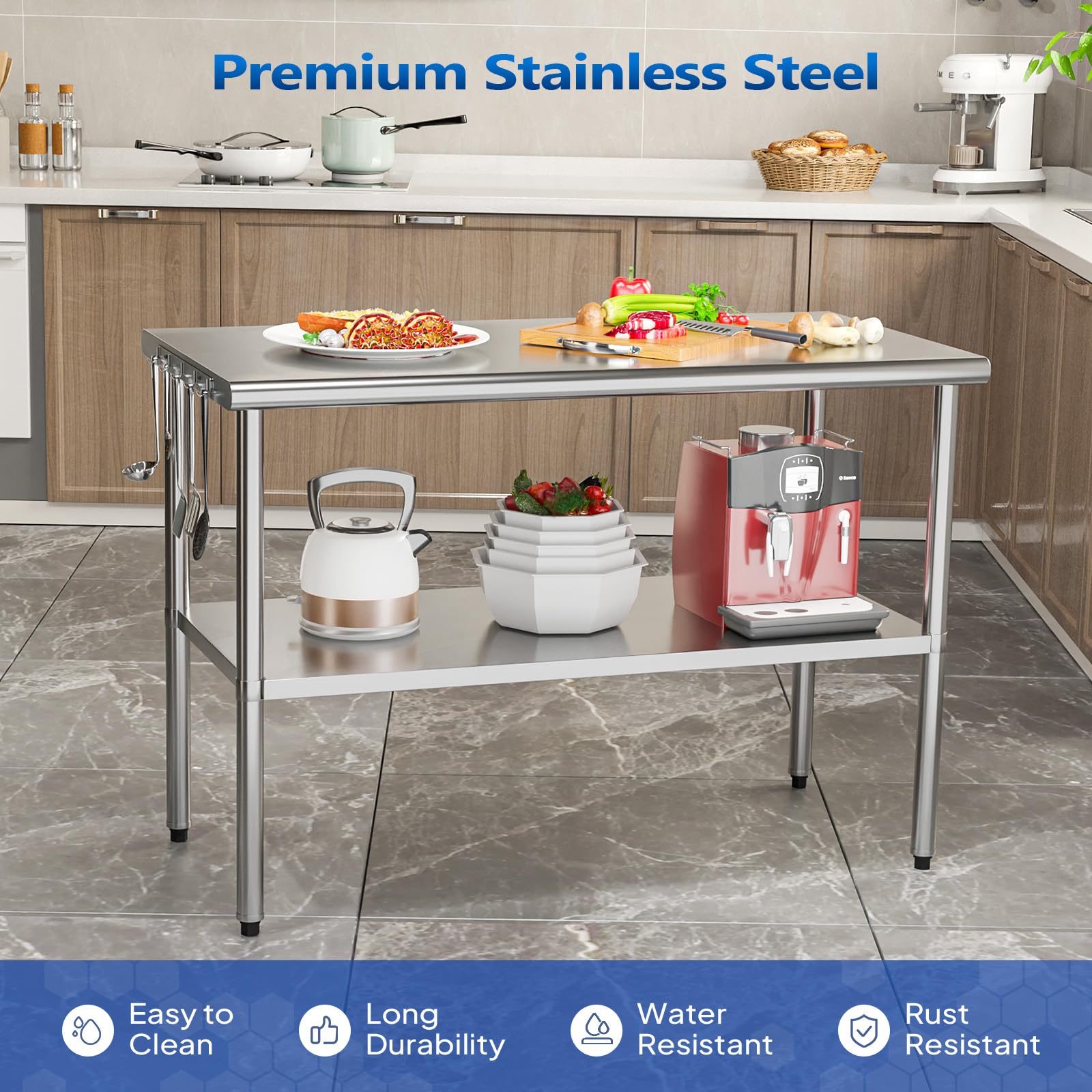 ROVSUN 24" x 47" Stainless Steel Table with Undershelf