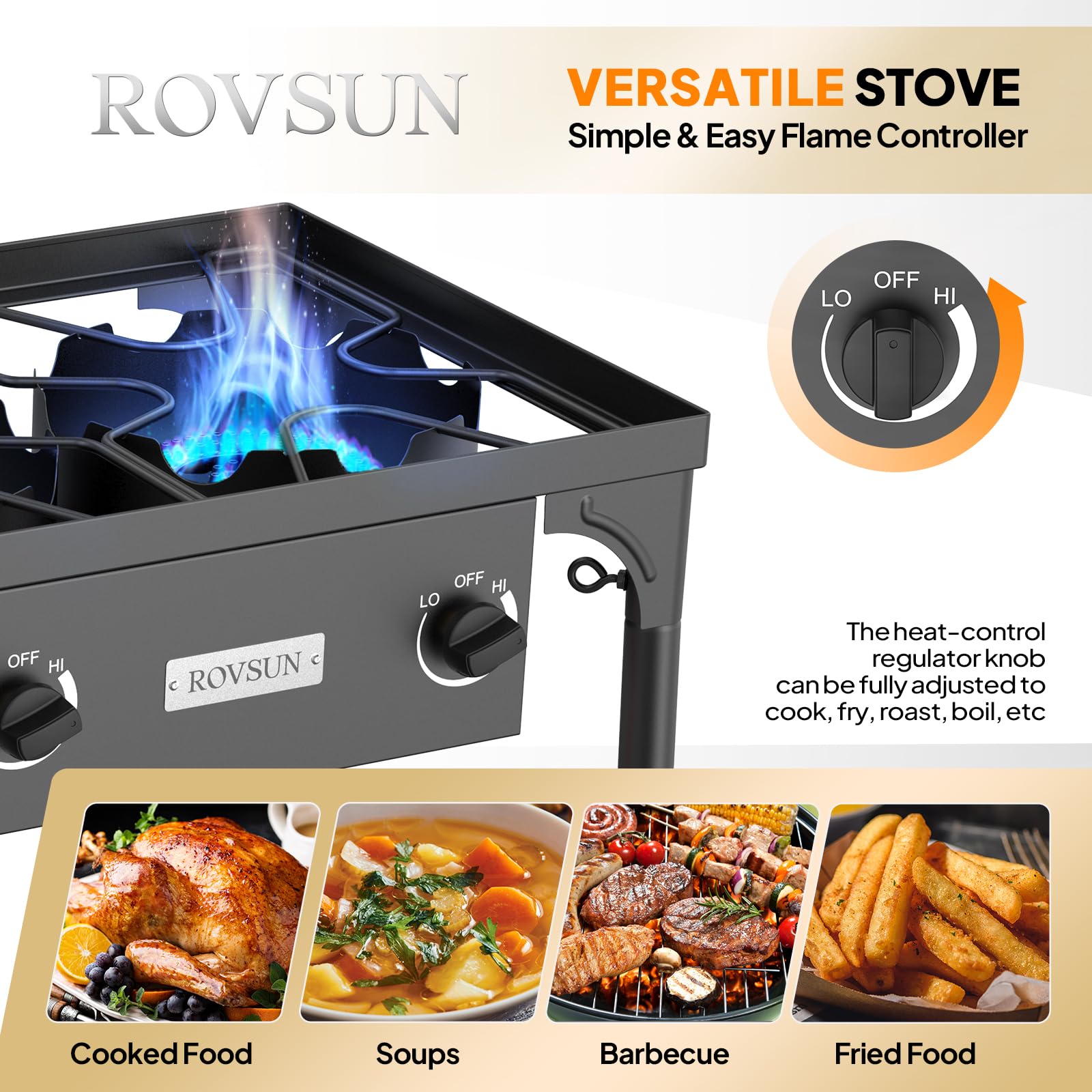 ROVSUN 3 Burner 225,000 BTU Outdoor Gas Propane Stove with Windpanel & Carrying Bag