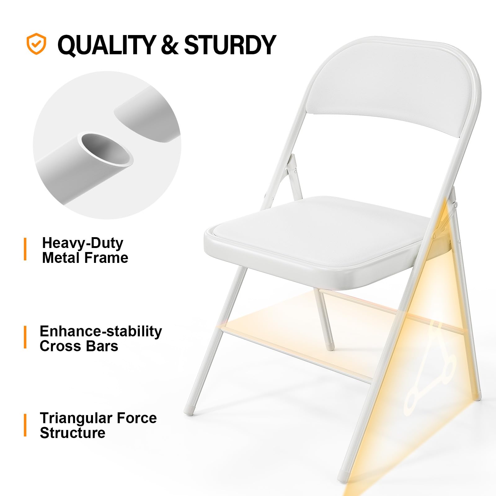 Folding Chairs with PU Leather Seat Set & Back White