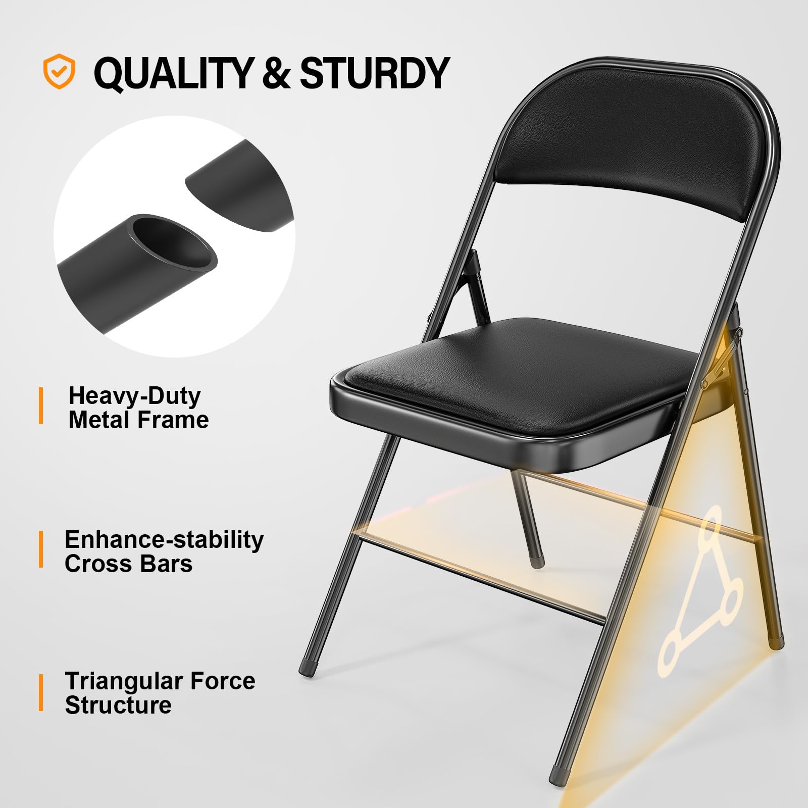 Folding Chairs with PU Leather Seat Set & Back Black