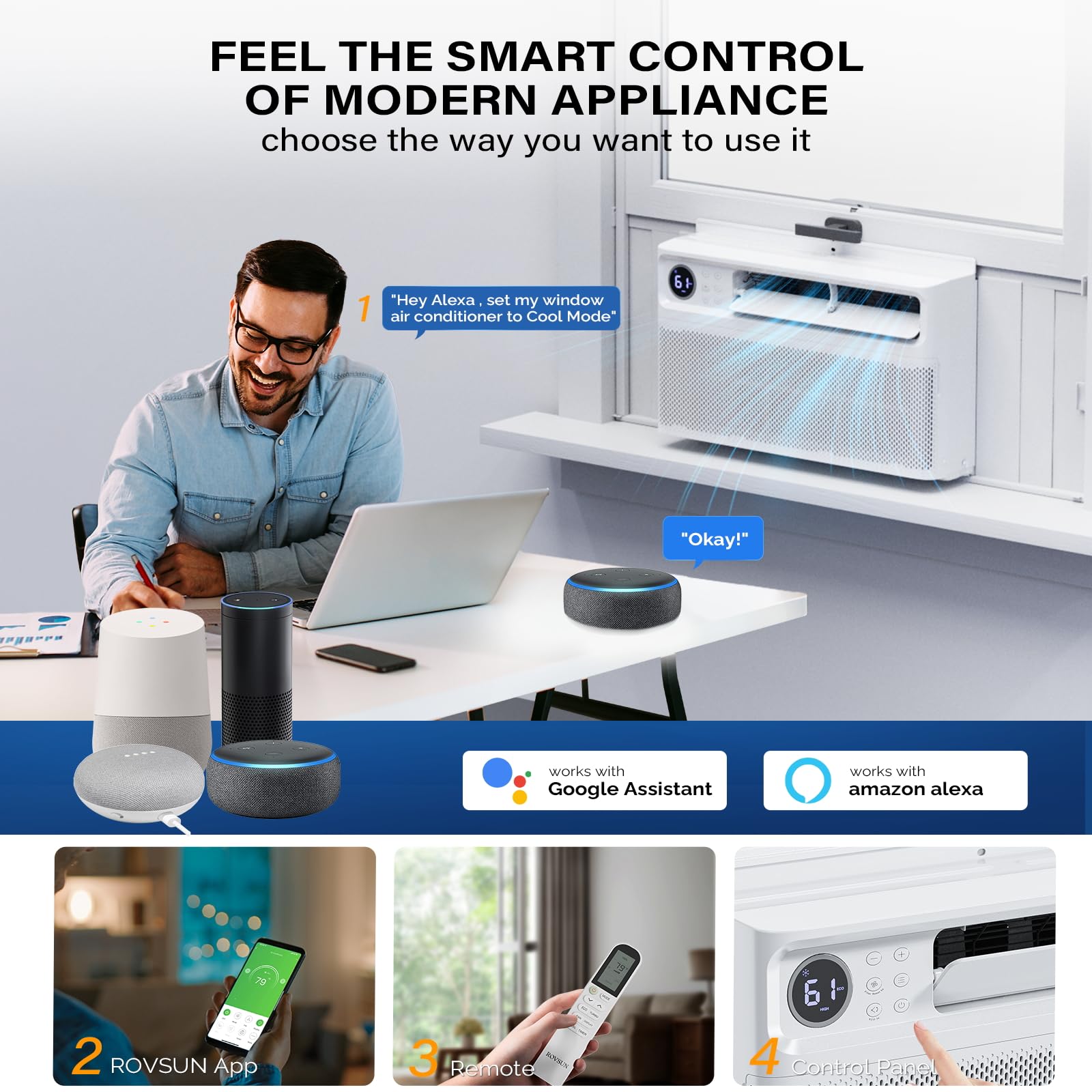 ROVSUN 8000 BTU 115V Inverter Window Air Conditioner with Wifi Remote App Control & Install Kit