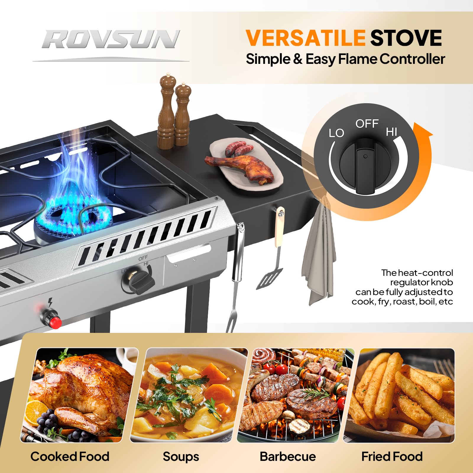 ROVSUN 2 Burner 150,000 BTU Gas Propane Stove with Side Shelves & Wheels