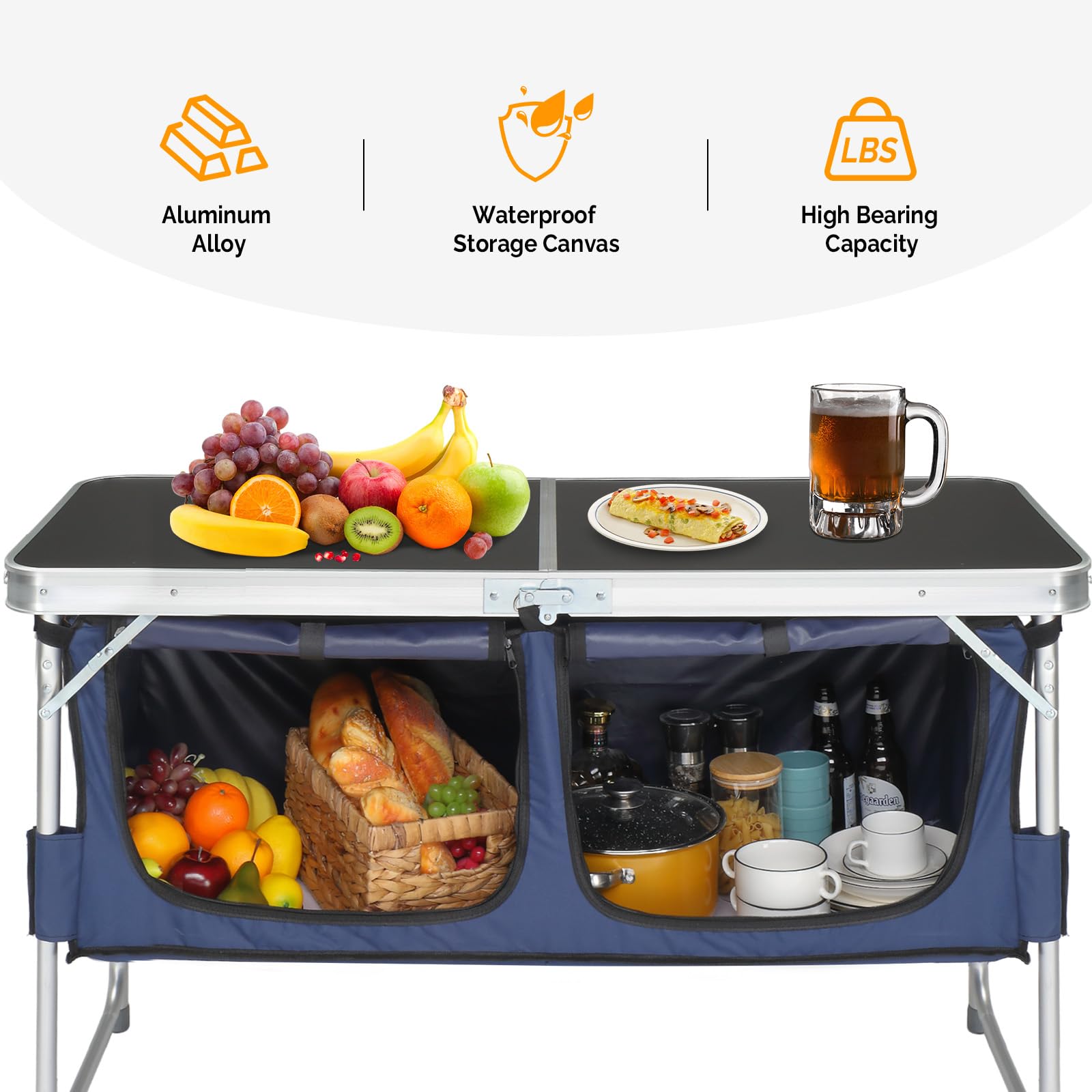 4 FT Folding Camping Table with Storage Black