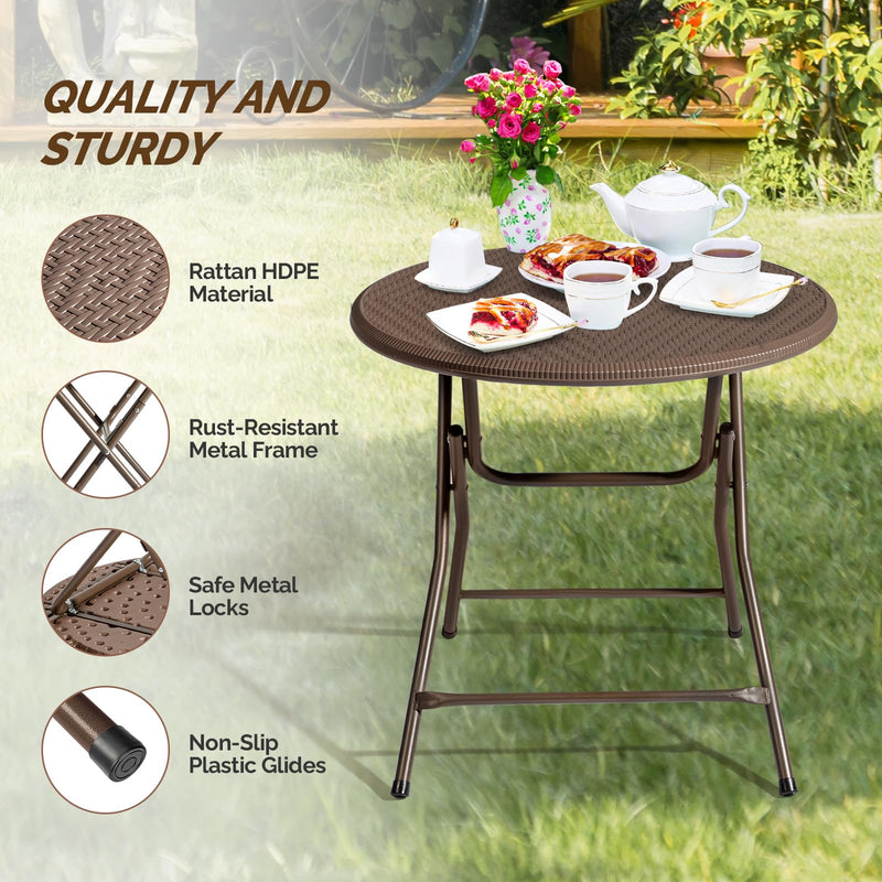 32 Inch Round Folding Portable Plastic Dining Table Brown
