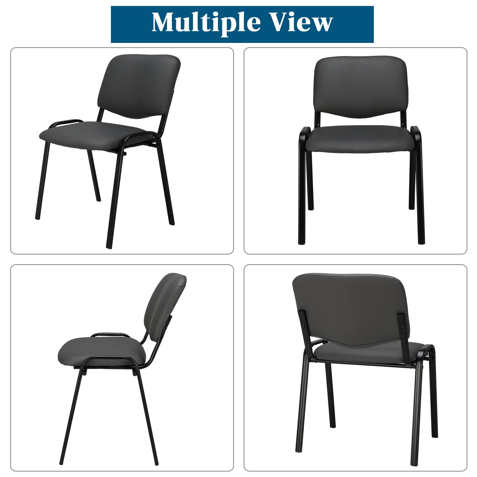 Office PU Stacking Chairs Armless Grey