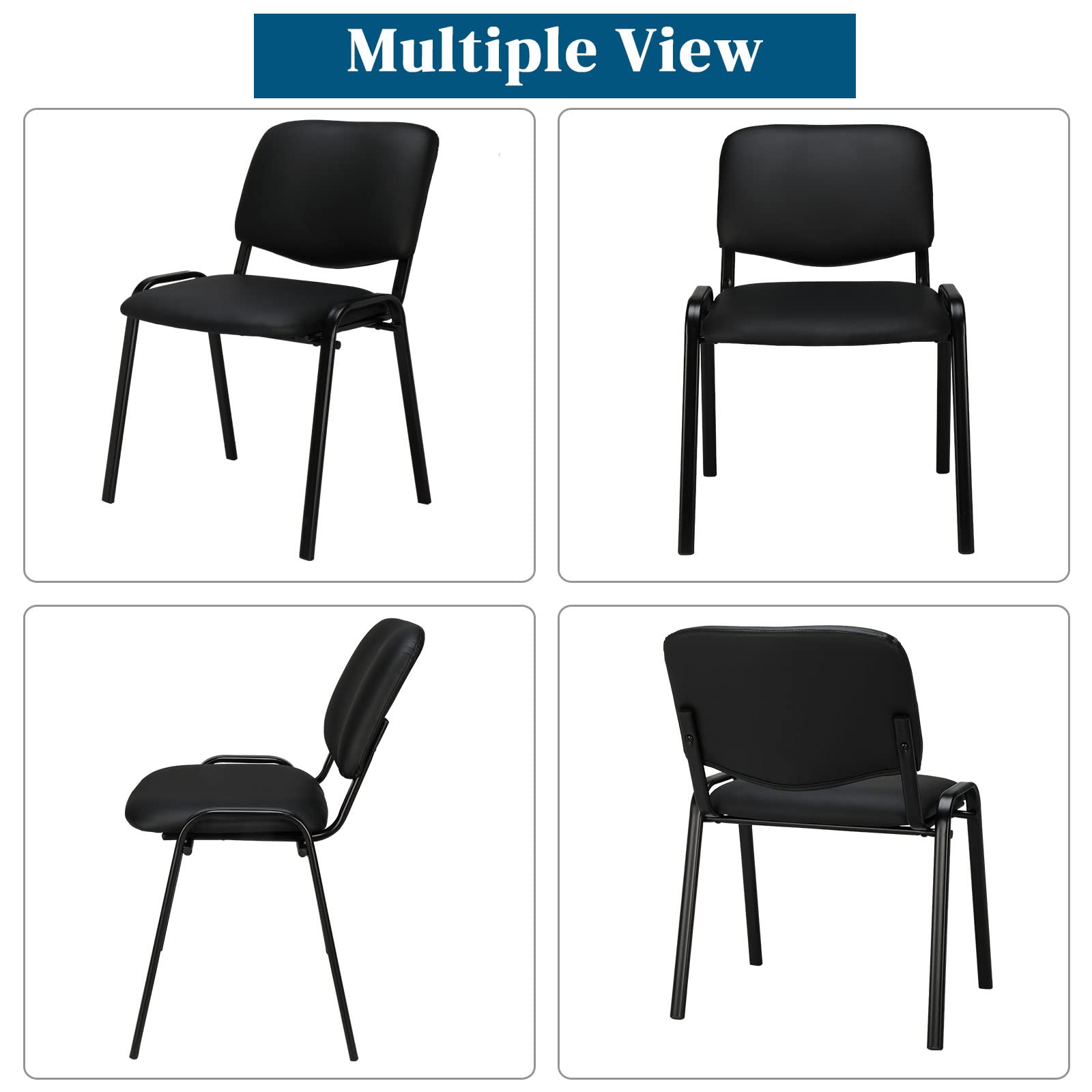 Office PU Stacking Chairs Armless Black