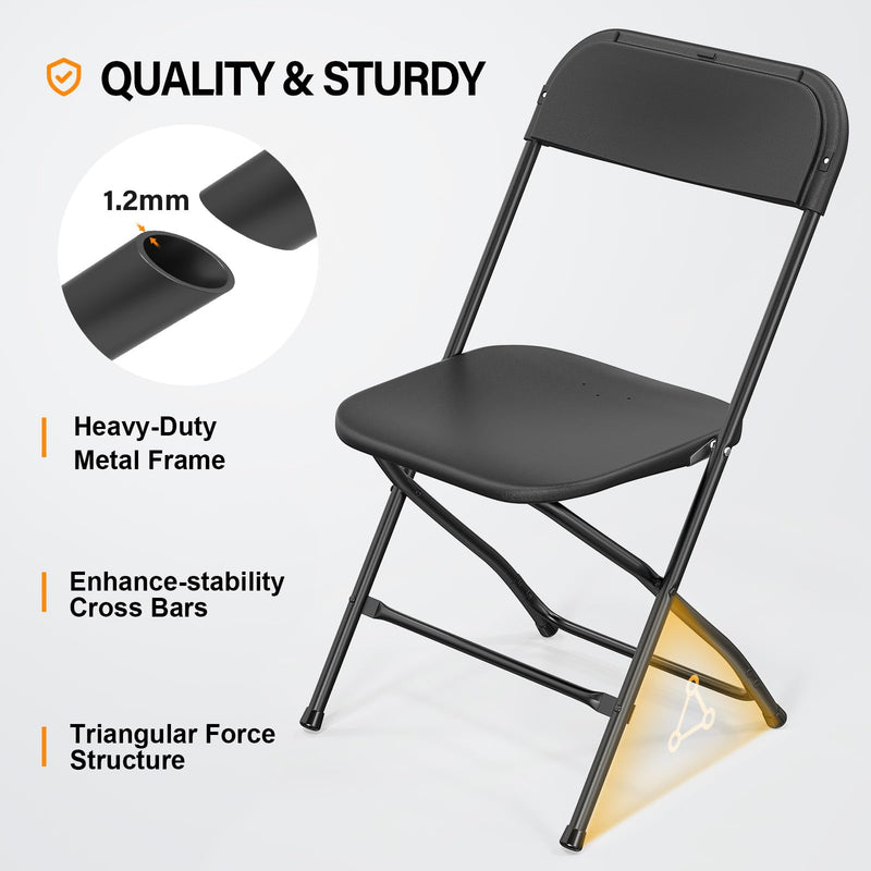 Portable Plastic Folding Chair Stackable with Steel Frame Black