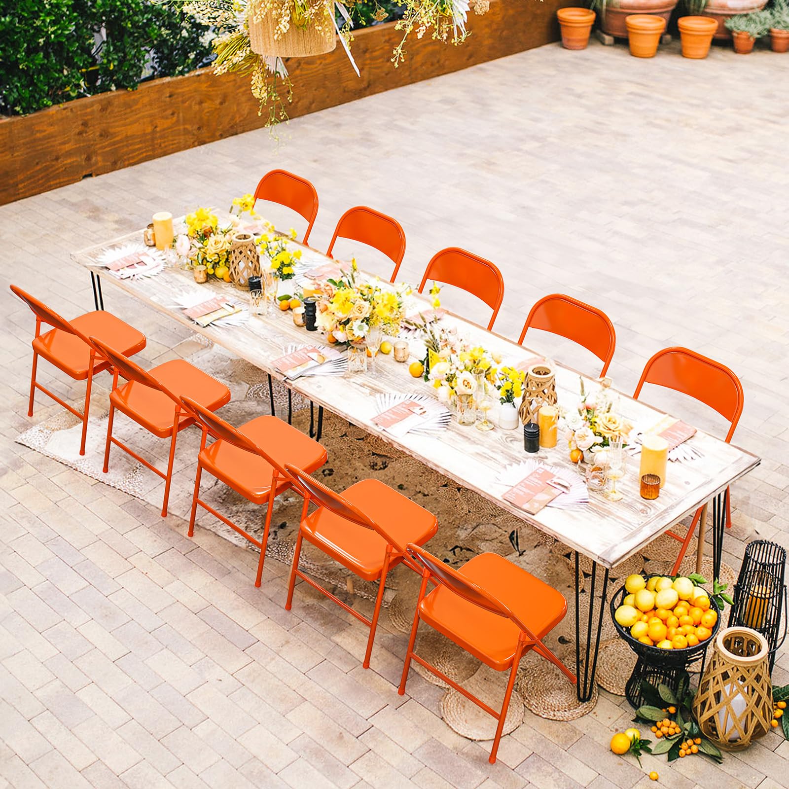 Folding Chairs with All Steel Metal Frame Orange