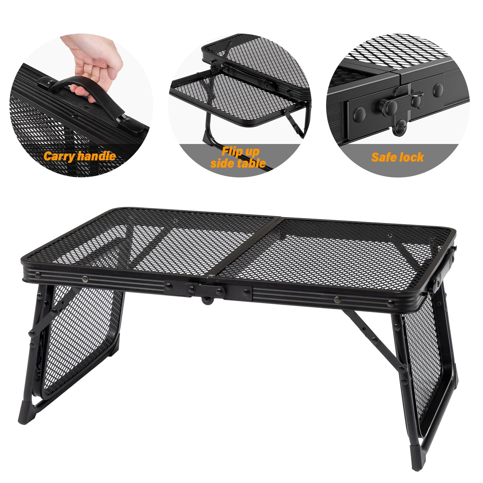 3 FT Portable Picnic Table with Wing Panels & Mesh Tabletop