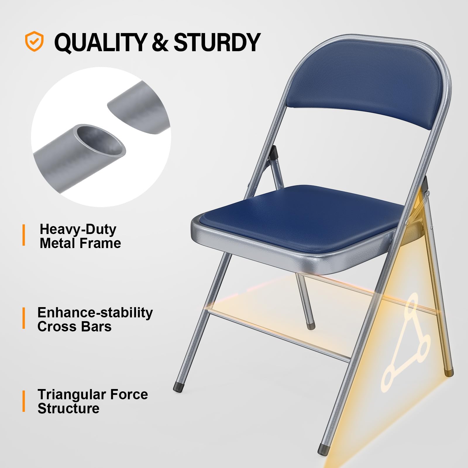 Folding Chairs with PU Leather Seat Set & Back Blue