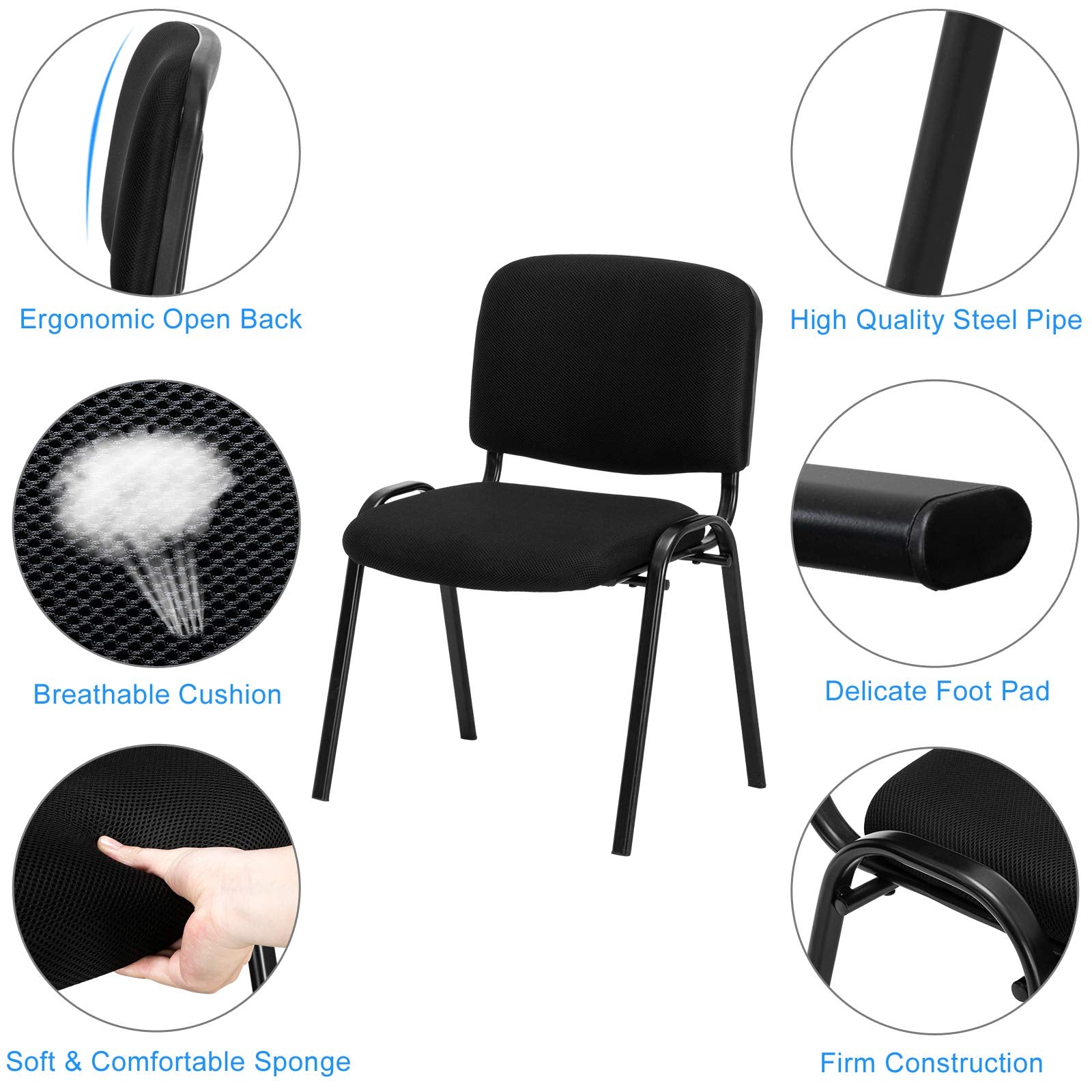 Office Fabric Mesh Stacking Chairs Armless Black