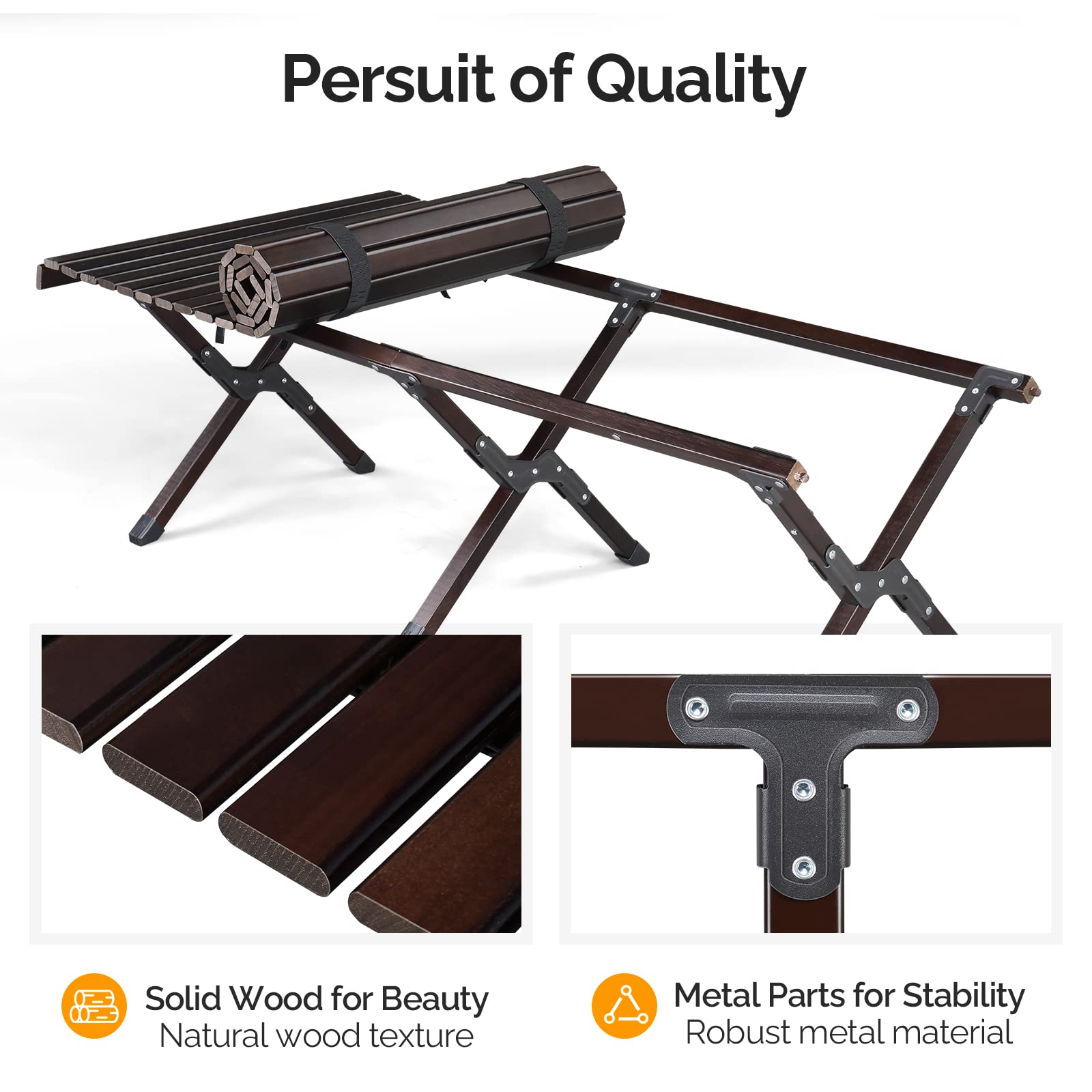 4 FT Wooden Portable Rolling Table with Bag Dark Walnut