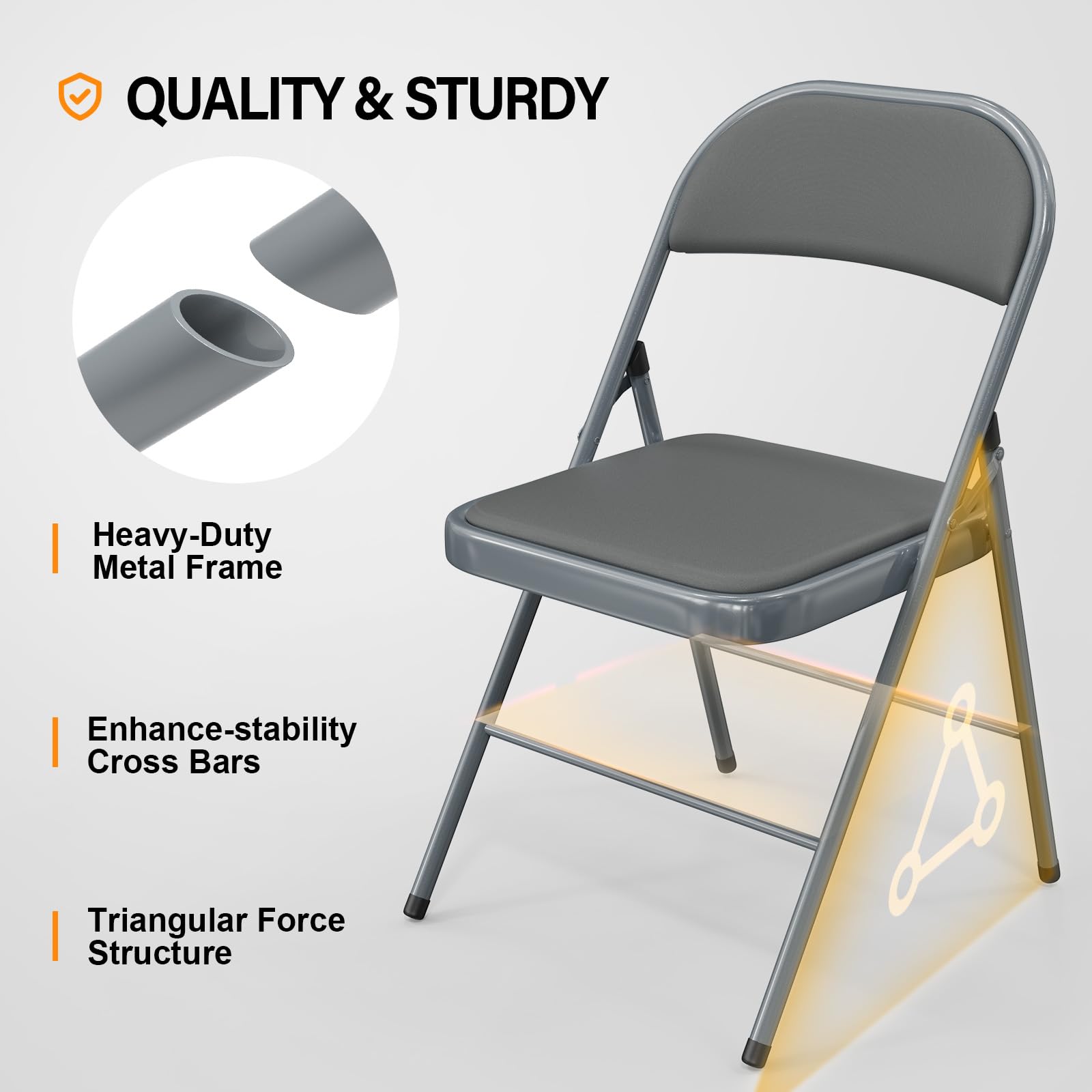 Folding Chairs with PU Leather Seat Set & Back Grey