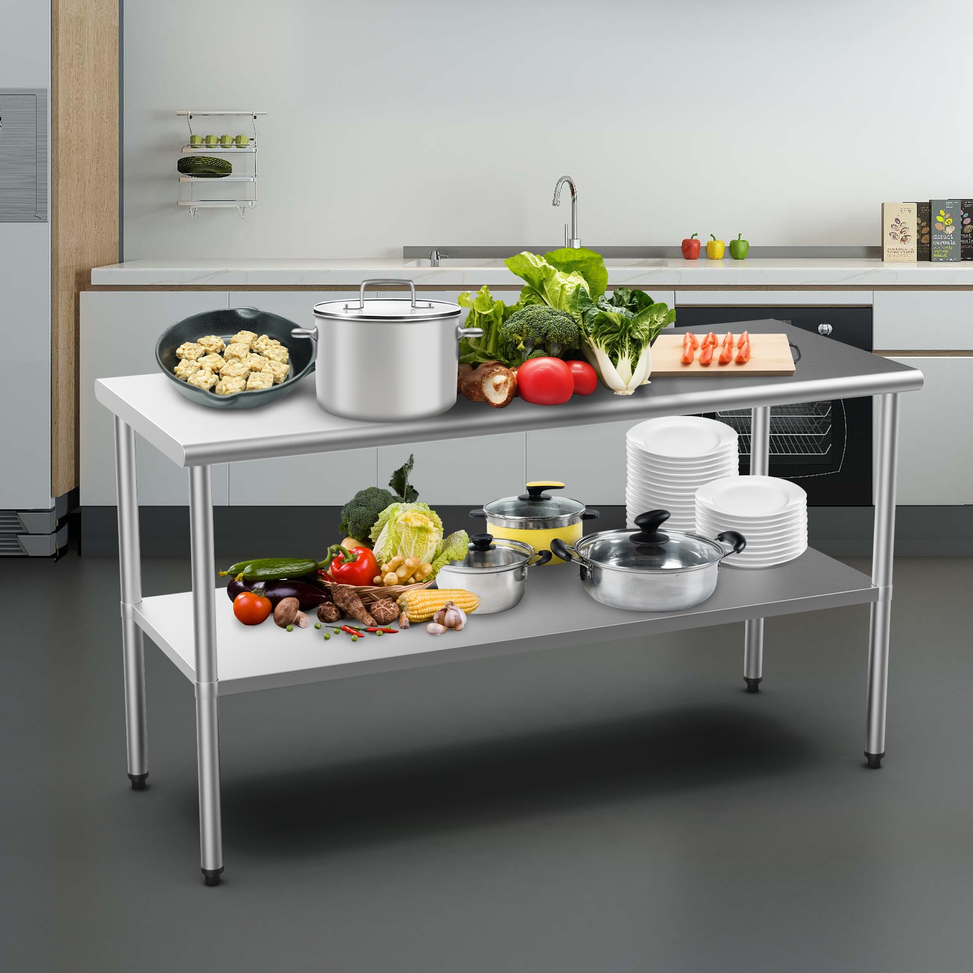 ROVSUN 60 x 24 Inch Stainless Steel Table with Undershelf