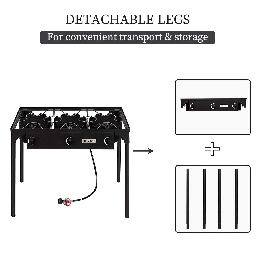 ROVSUN 3 Burner 225000 BTU Outdoor Gas Propane Stove for Camping Cooking