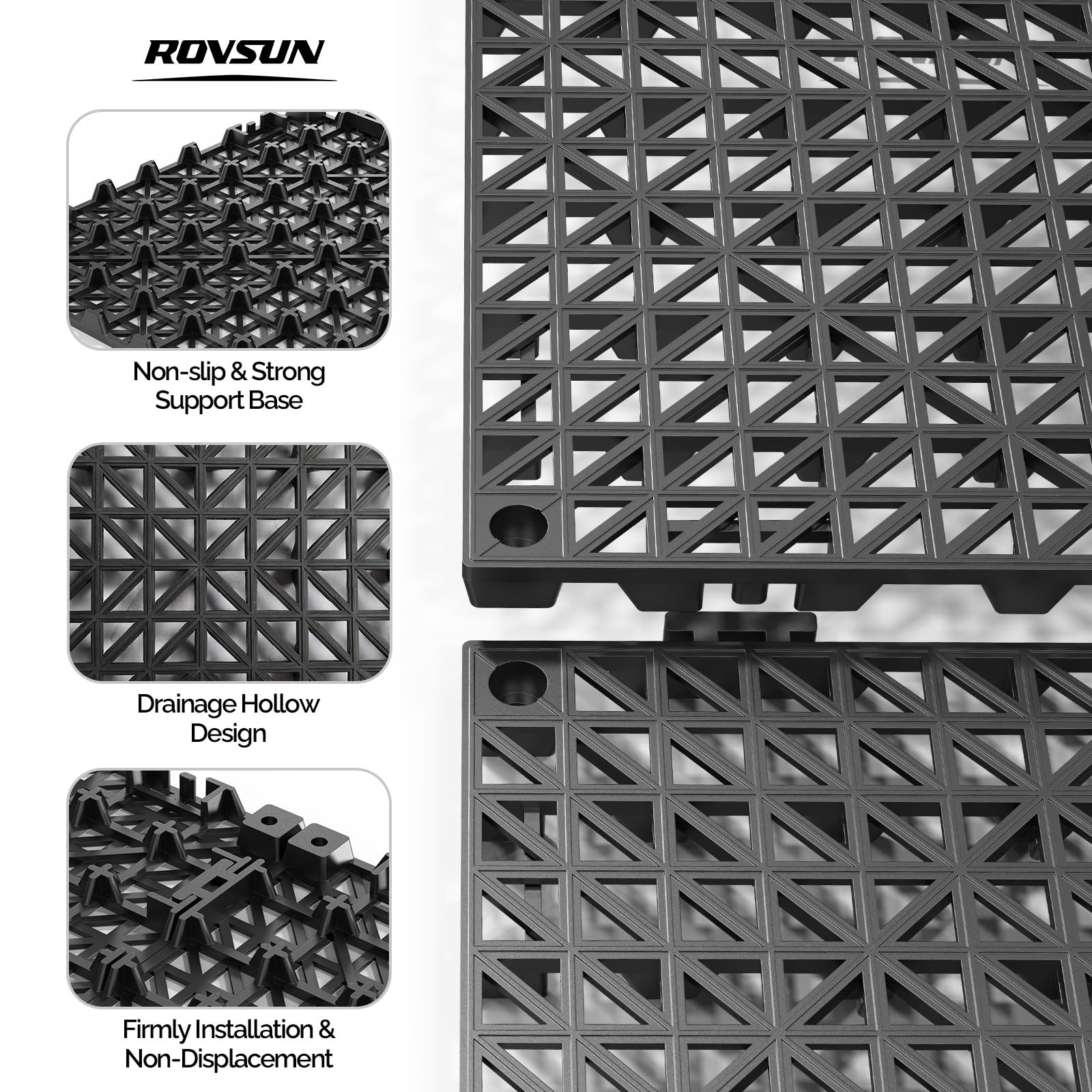 ROVSUN 12" x 12" Interlocking Drainage Mat Non-Slip with Holes Black