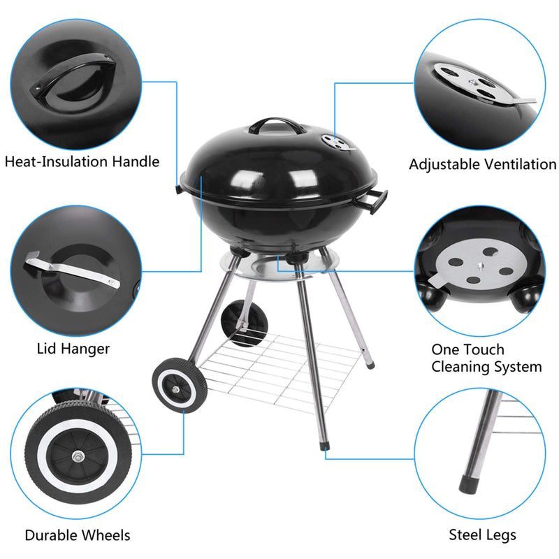 18 inch Charcoal Grill with Wheels and Storage Holder