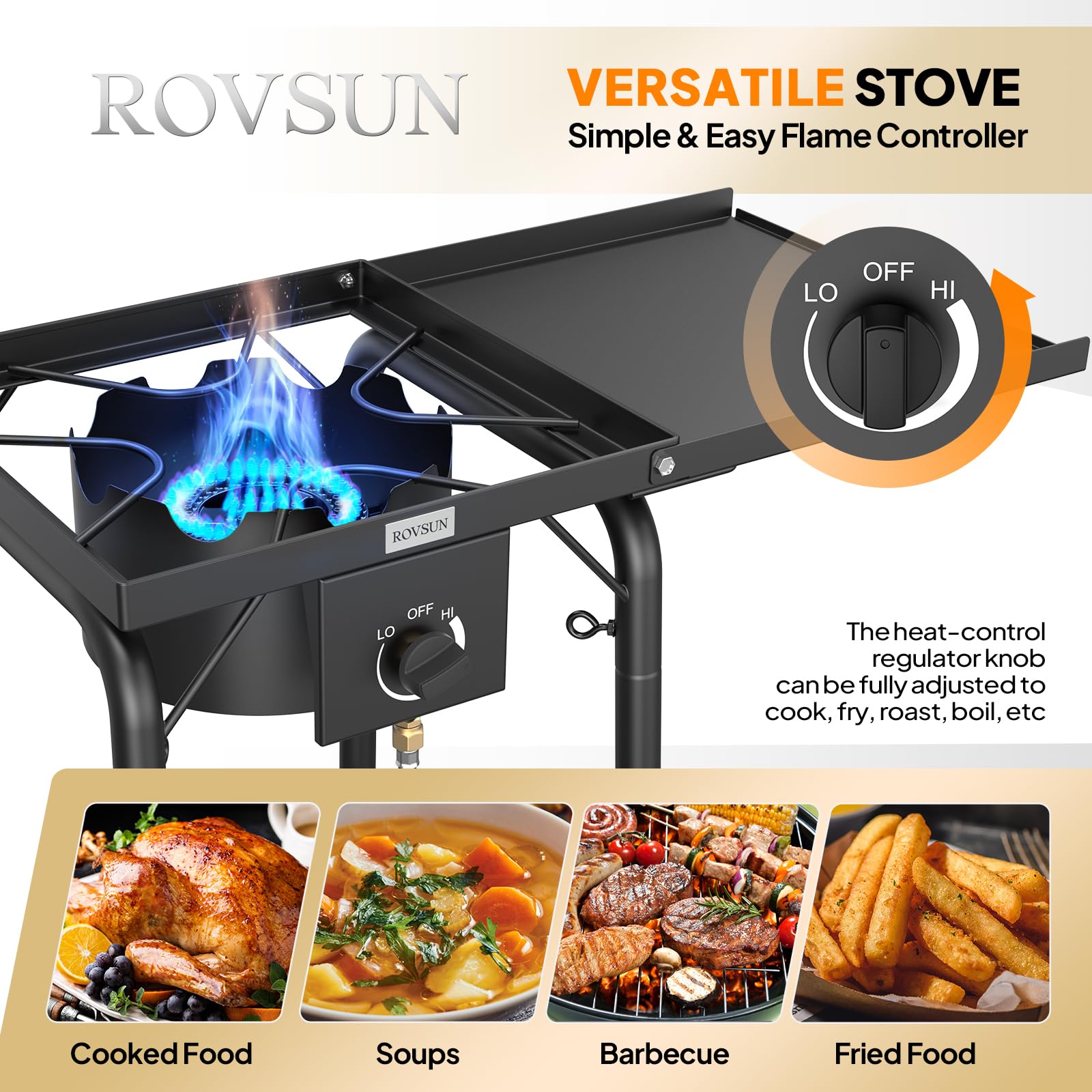 ROVSUN Single Burner 100,000 BTU Outdoor Gas Propane Stove with Side Shelves