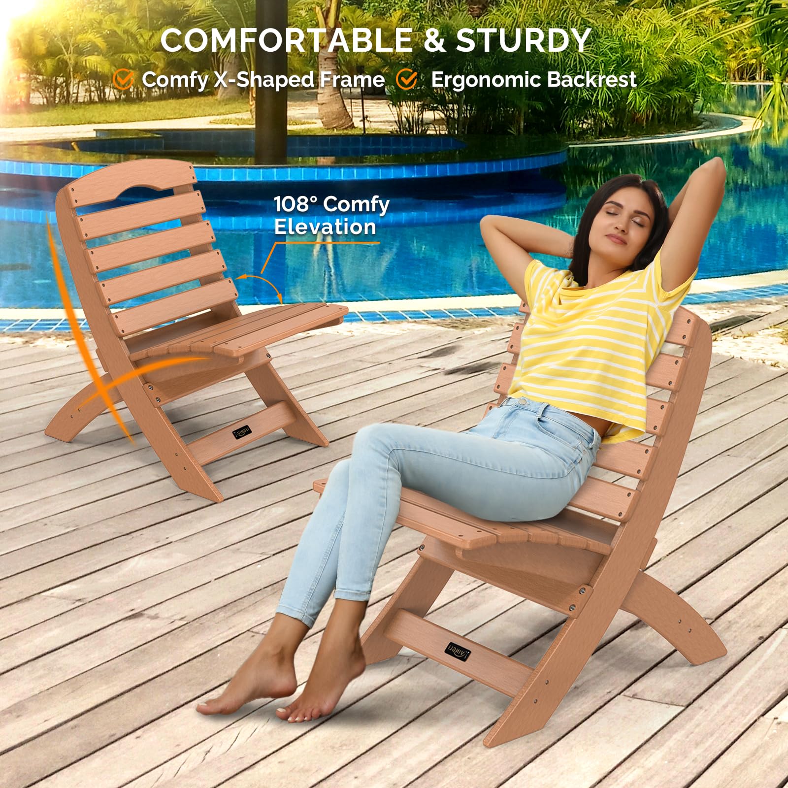 Portable Plastic Folding HDPE Adirondack Chair Teak