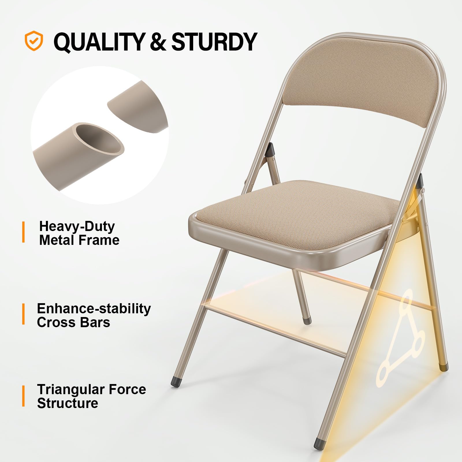 Folding Chairs with Fabric Seat Set & Back Khaki