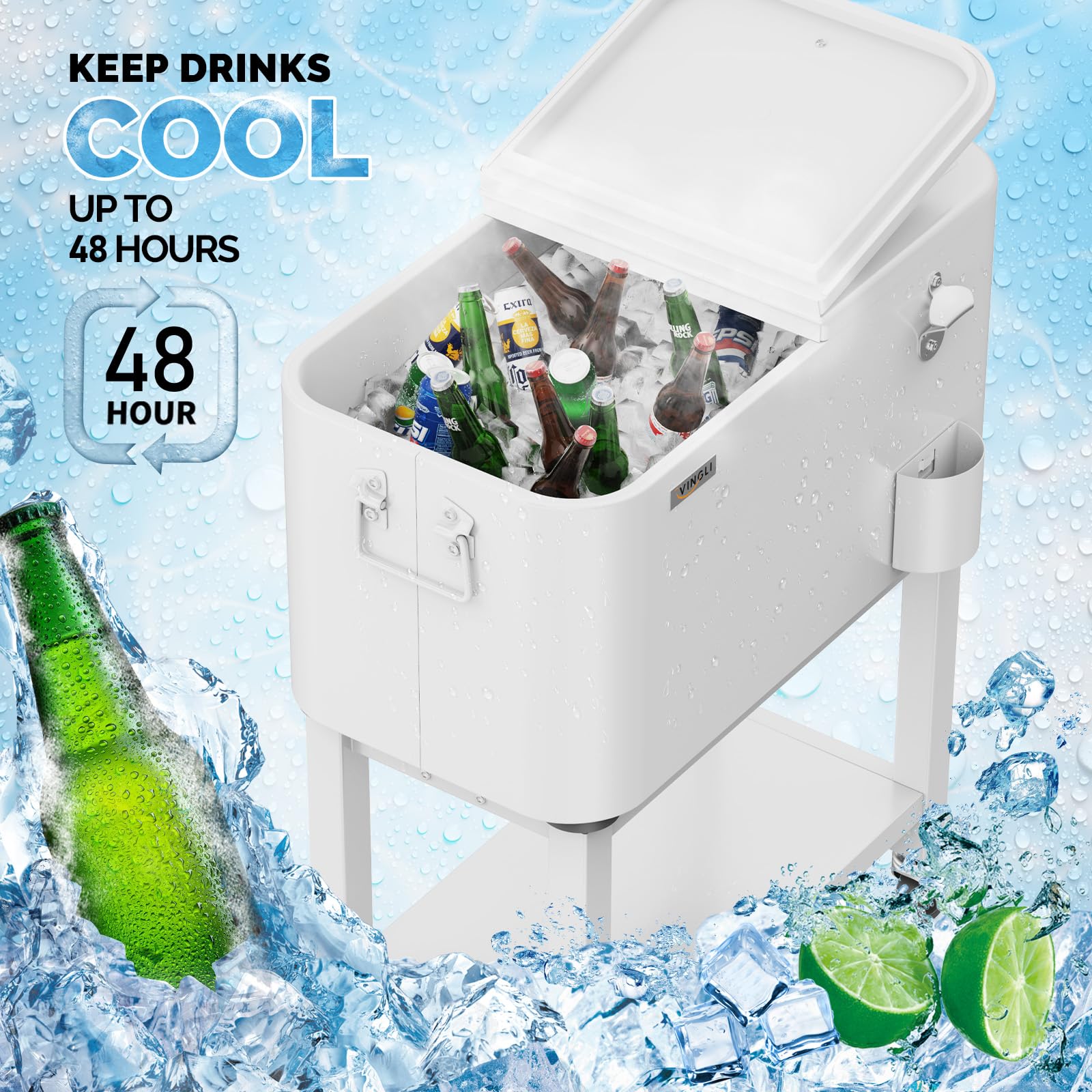 60 Quart Portable Patio Rooling Cooler Cart Detachable White