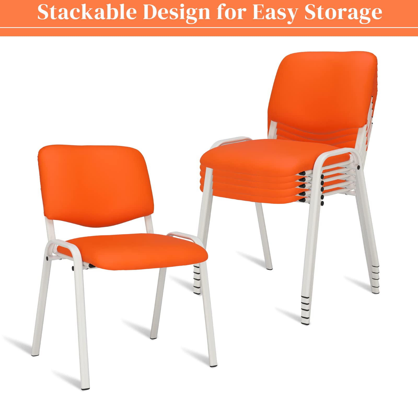 Office PU Stacking Chairs Armless Orange