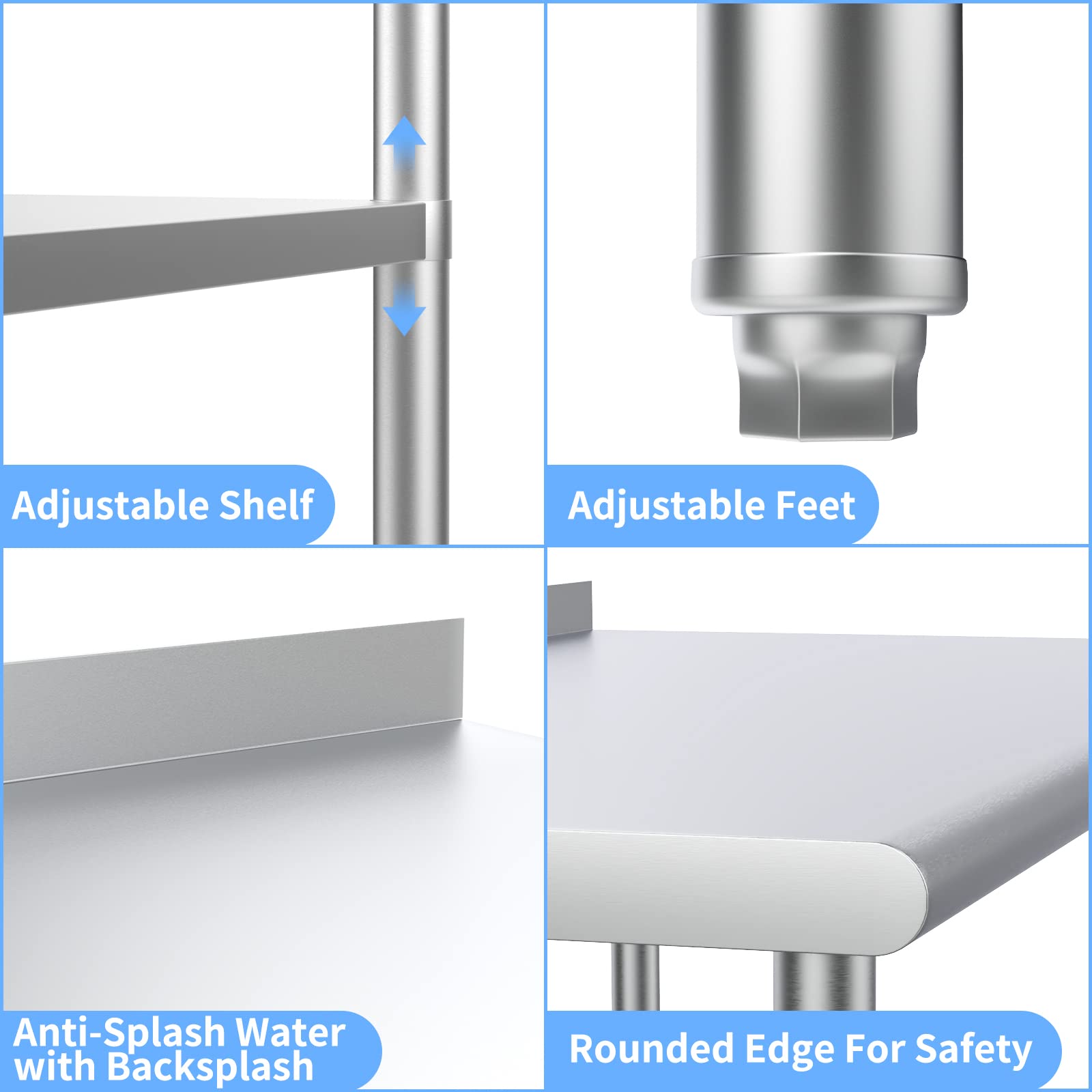 ROVSUN 24" x 36" Stainless Steel Table with Undershelf & Backsplash