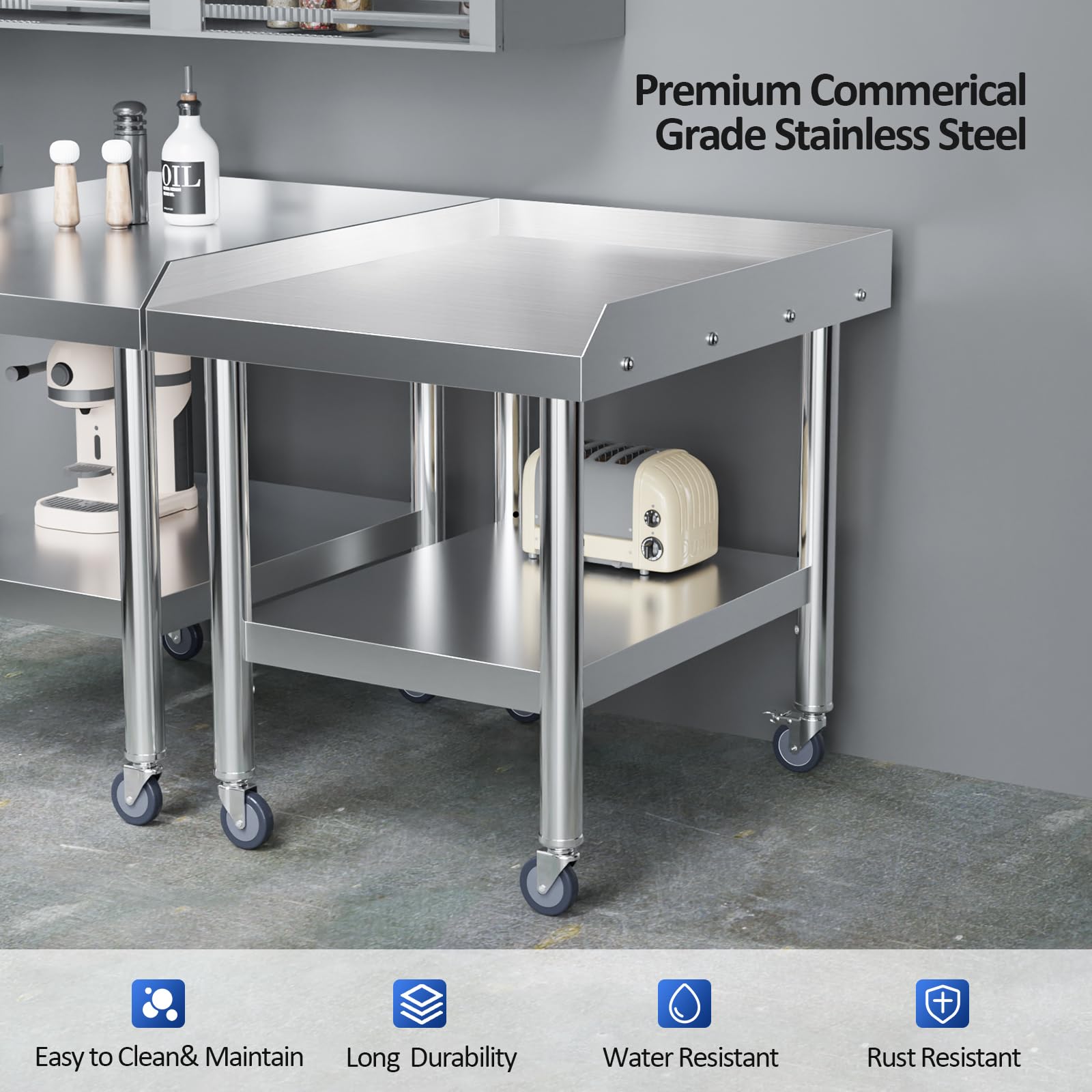 ROVSUN 24" x 30" Stainless Steel Equipment Stand with Undershelf & Wheels