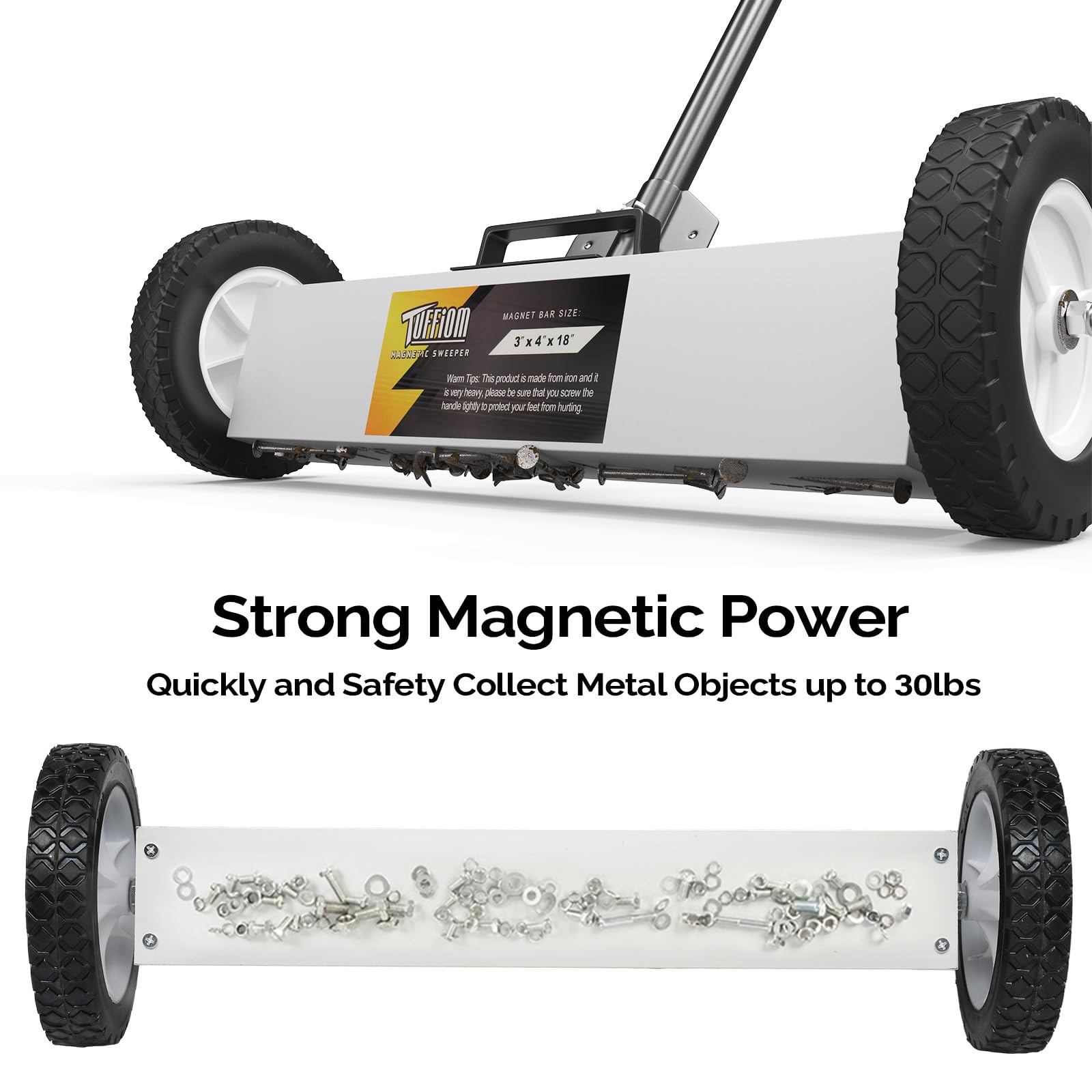 18" 45 LBS Capacity Rolling Magnetic Sweeper Floor Pickup with Release