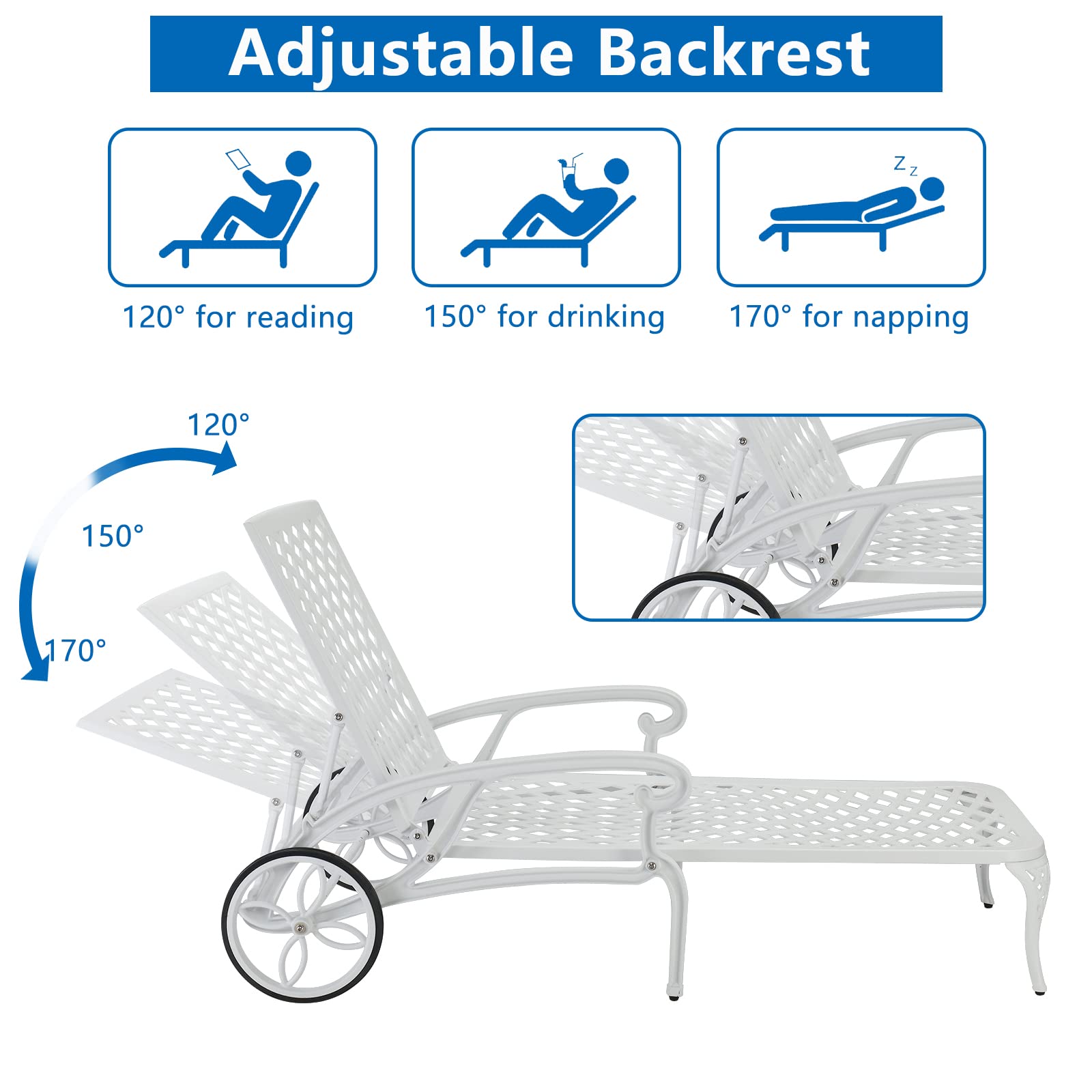 Cast Aluminum Outdoor Chaise Lounge Chair White