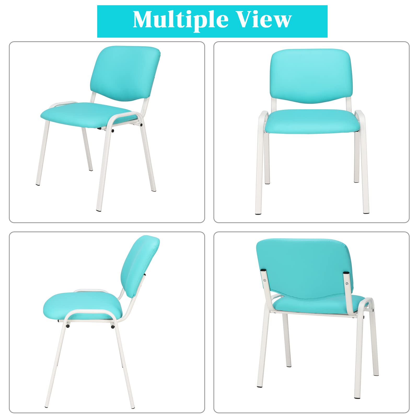 Office PU Stacking Chairs Armless Blue